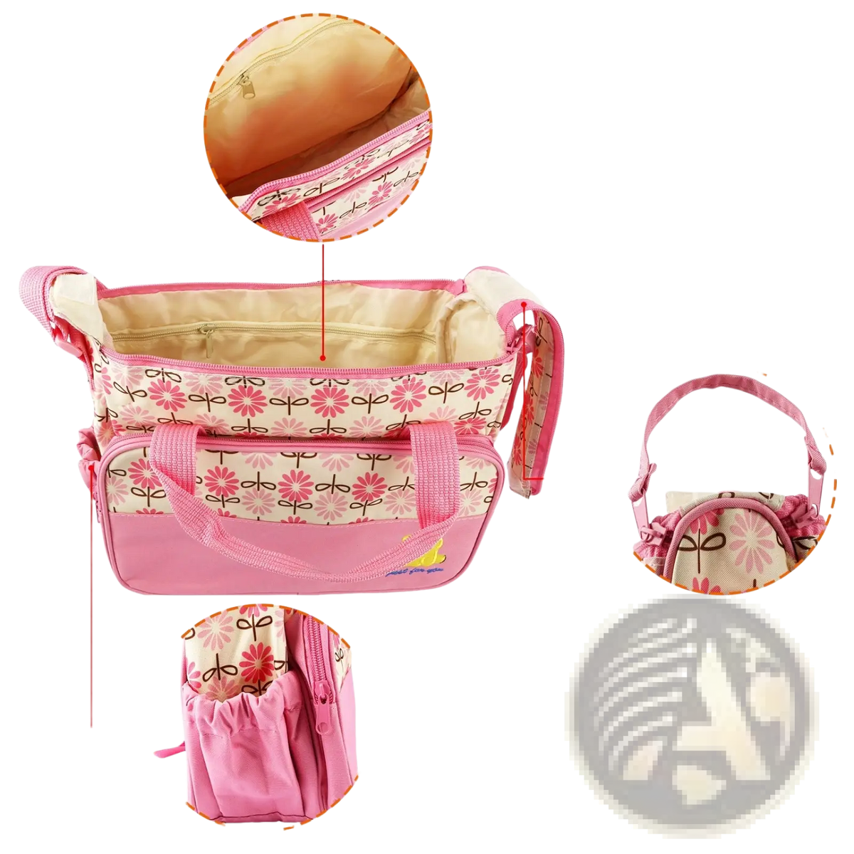 5-piece Floral Water-resistant Baby Diaper Bag Travel Set