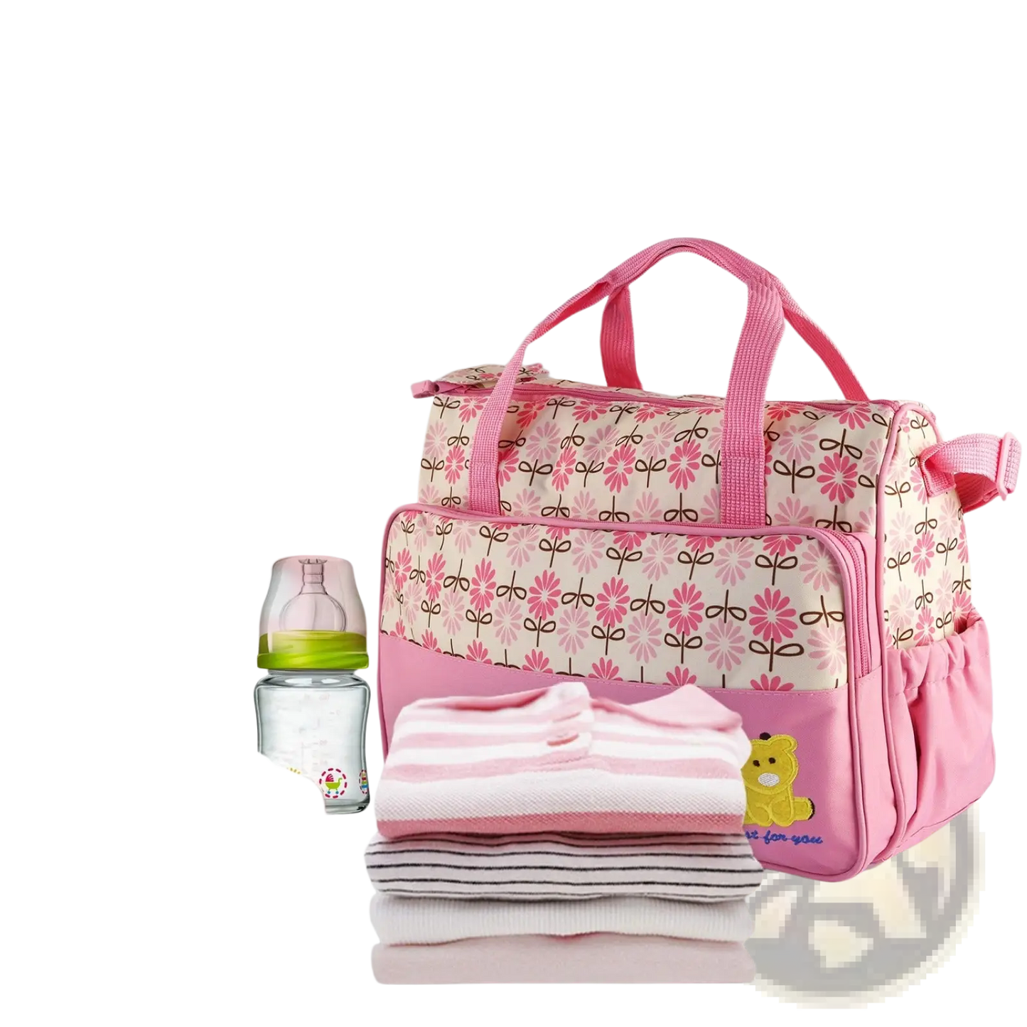 5-piece Floral Water-resistant Baby Diaper Bag Travel Set