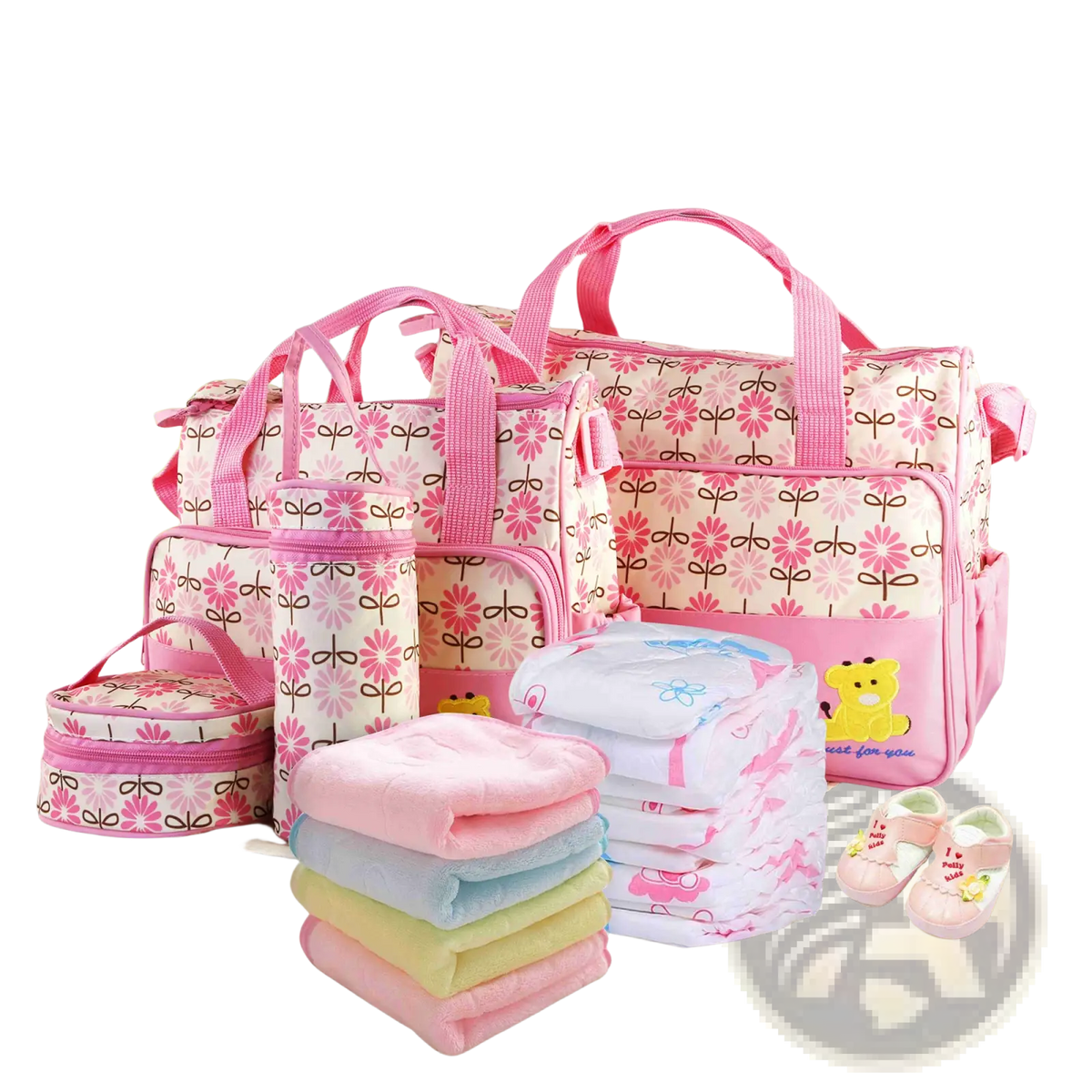 5-piece Floral Water-resistant Baby Diaper Bag Travel Set