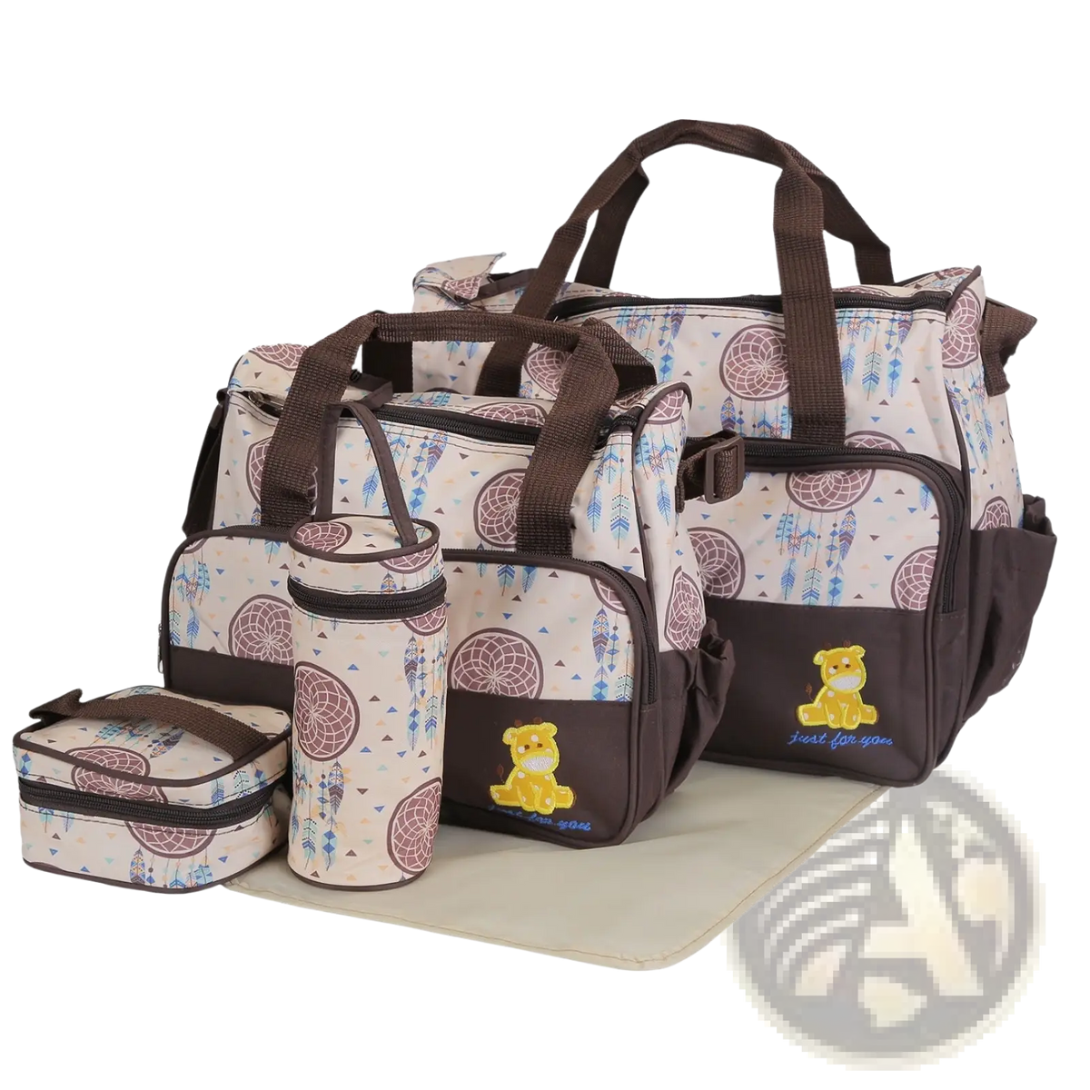 5 Piece Patterned Baby Diaper Bag Set with Travel Accessories