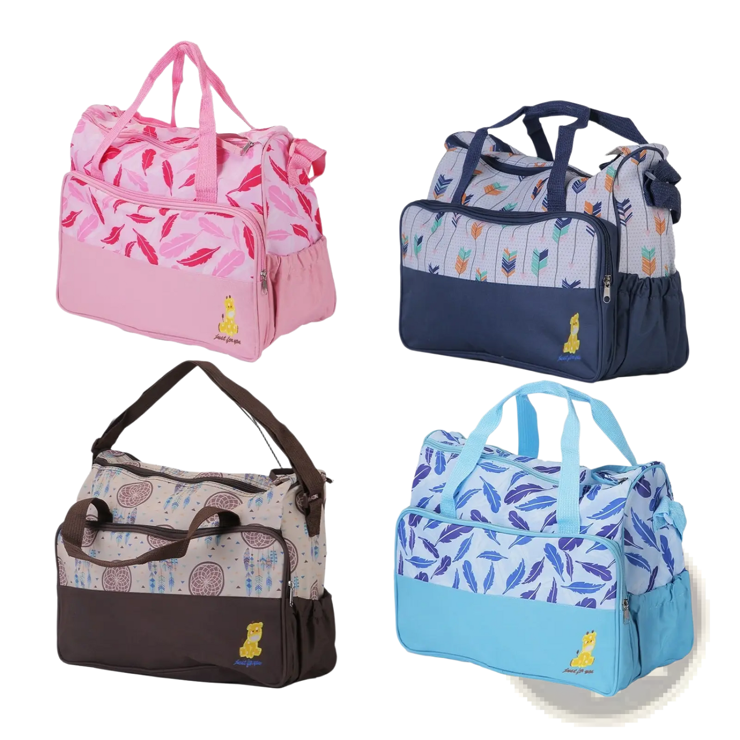 5 Piece Patterned Baby Diaper Bag Set with Travel Accessories