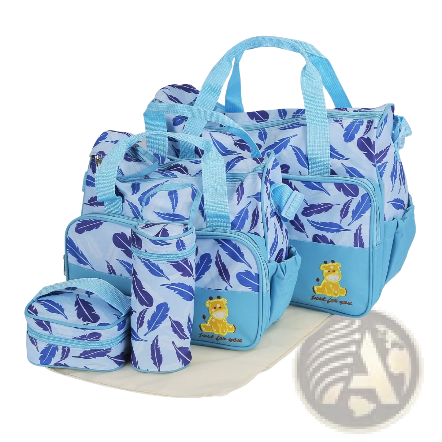 5 Piece Patterned Baby Diaper Bag Set with Travel Accessories