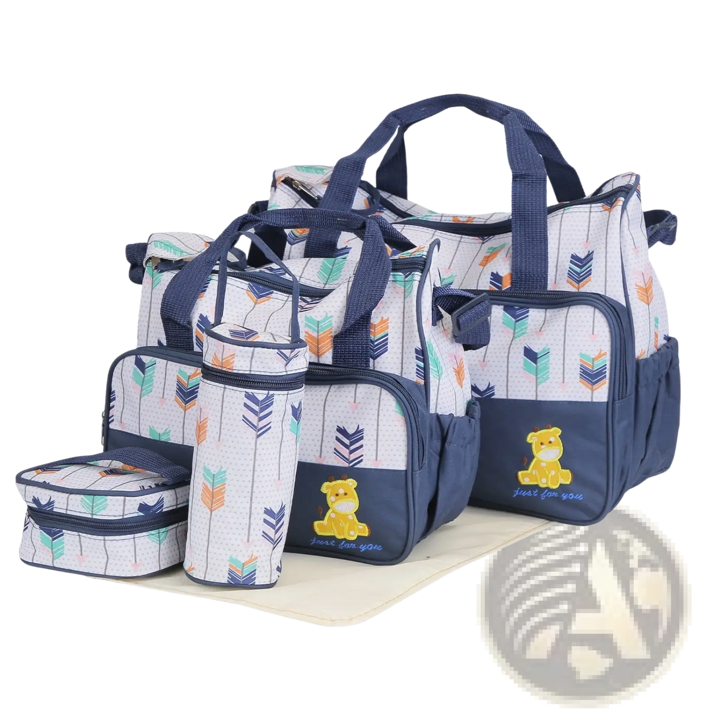 5Pcs Baby Nappy Diaper Bags Set Mummy Diaper Handbags With Diaper Pad Food Bag Bottle Bag Travel Tote Bags For Mom Dad