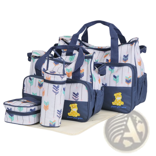 5Pcs Baby Nappy Diaper Bags Set Mummy Diaper Handbags With Diaper Pad Food Bag Bottle Bag Travel Tote Bags For Mom Dad