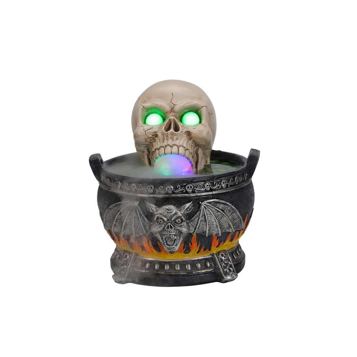 Halloween Skull Cauldron Statue with LED Light
