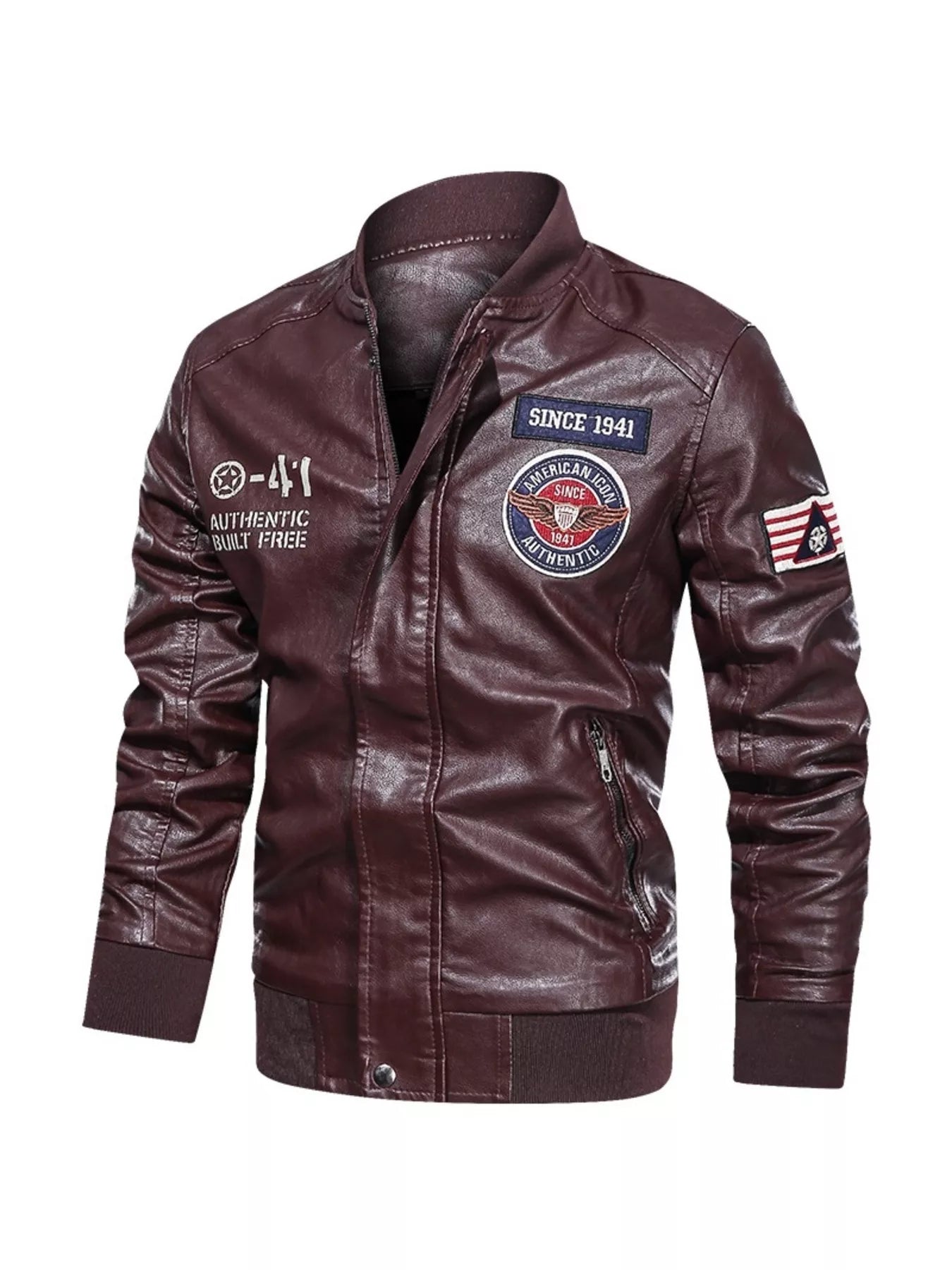 Men's Plus Size Zip Up Leather Jacket
