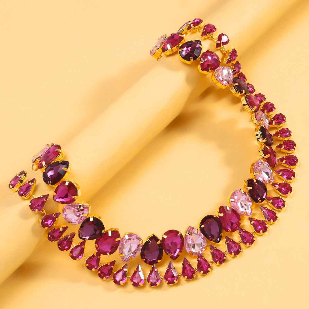 Double‑Layer Drop Necklace with Rhinestones – Gold or Silver
