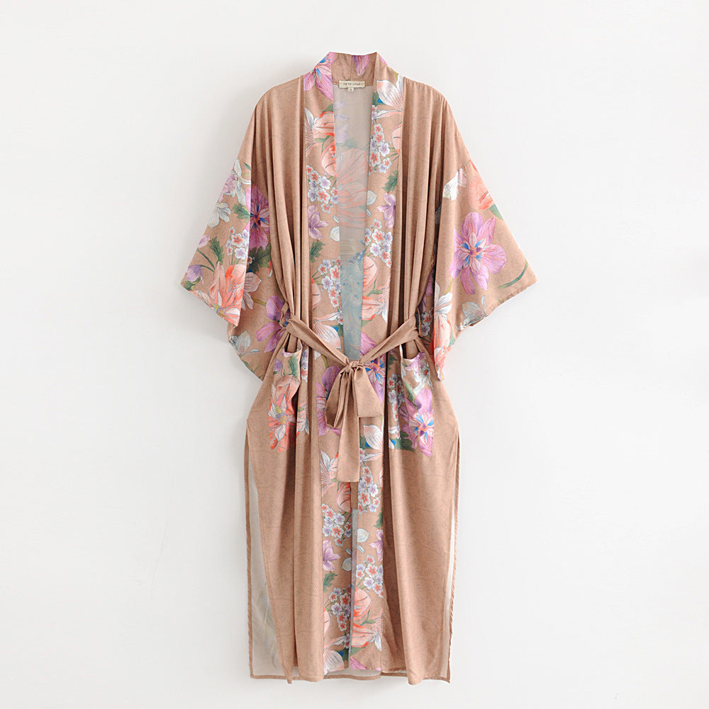 Peacock Print Kimono Cardigan Jacket Streetwear Loose Fit