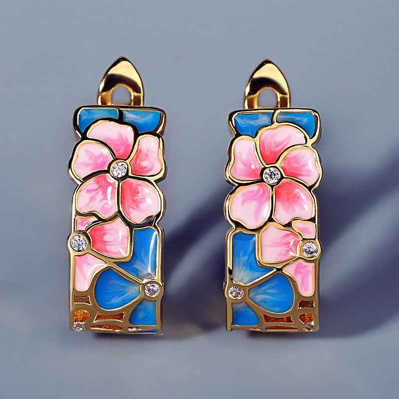 Floral Enamel Small Earrings