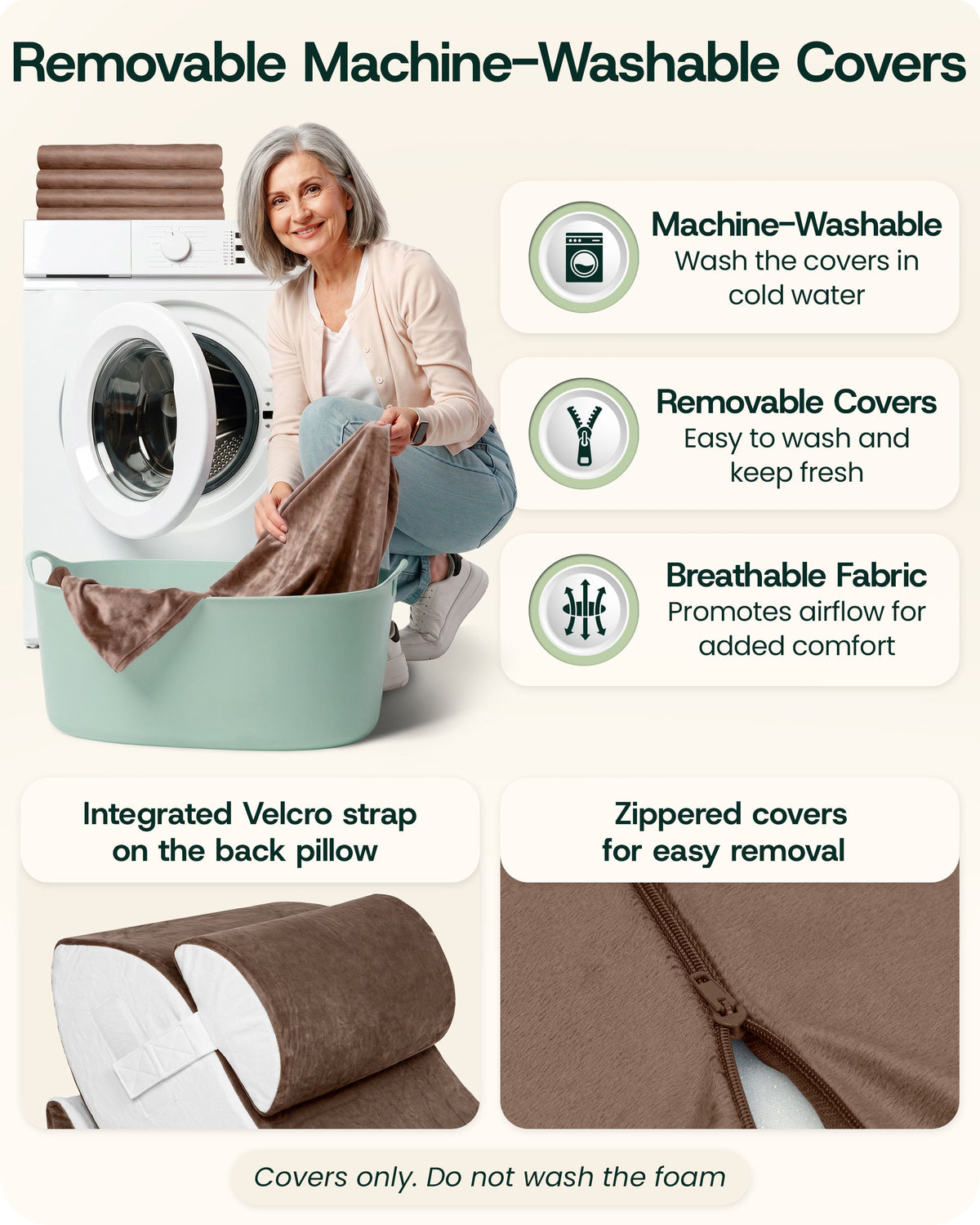 LX5 4-Piece Support for Shoulder & Upper Body Rest, Orthopedic Bed Wedge Pillow Set, Almond Brown