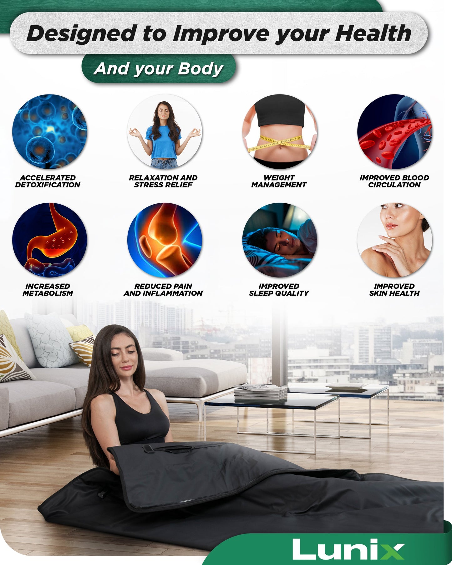 LX17 Portable Infrared Sauna Blanket, Jet Black