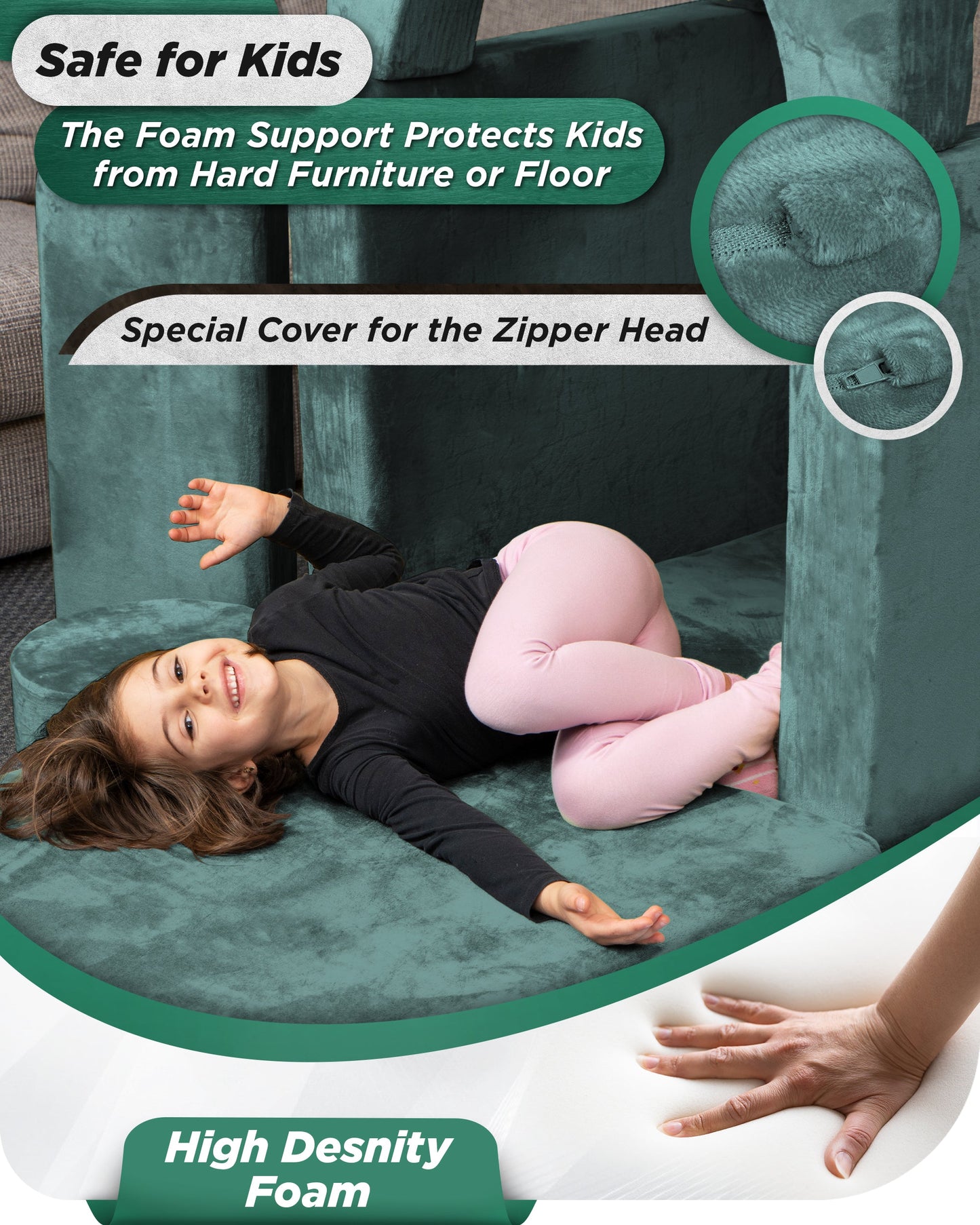 LX15 14pcs Modular Play Couch, Sage Teal