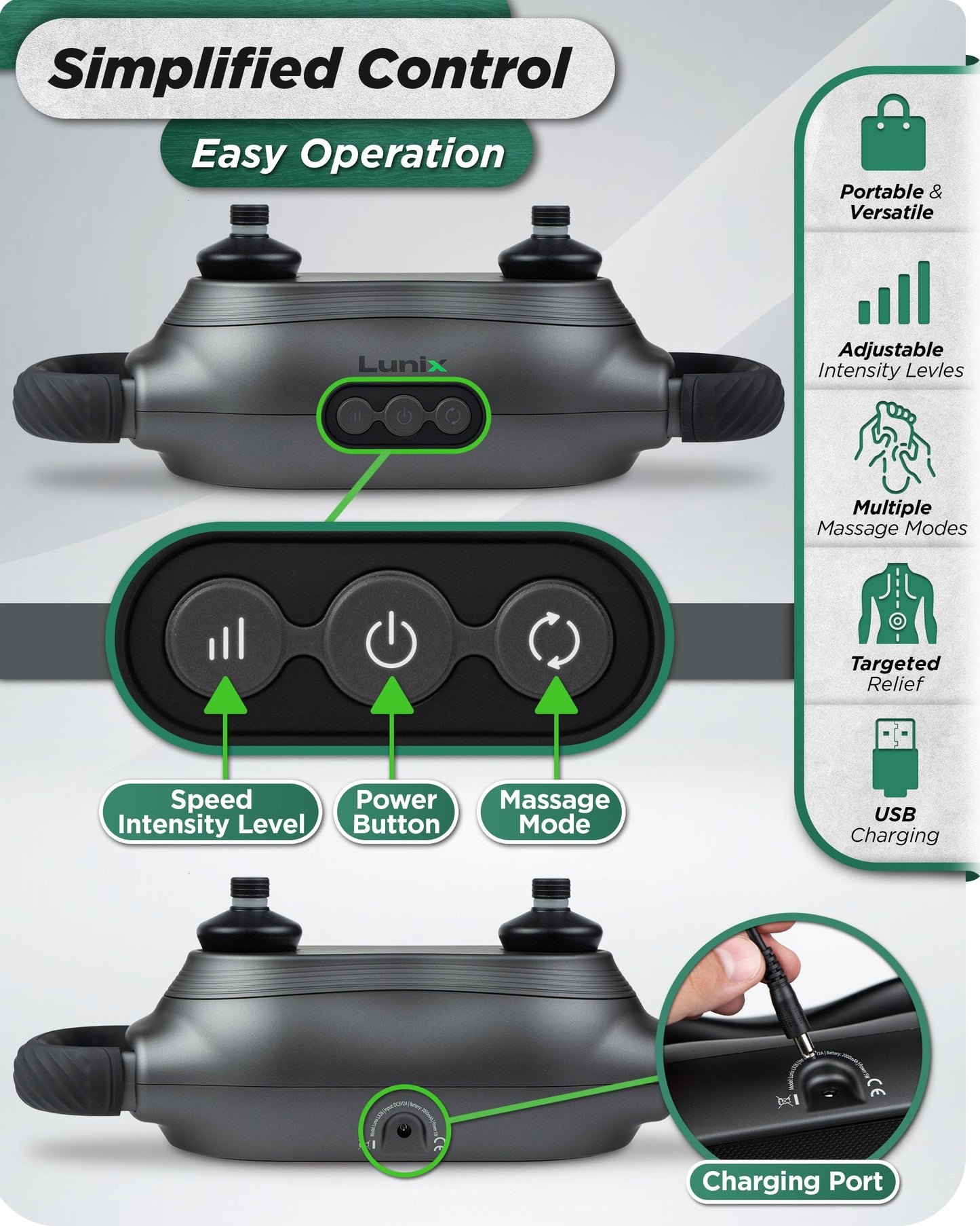 LX26 2 Head Deep Tissue Massager, Charcoal Black