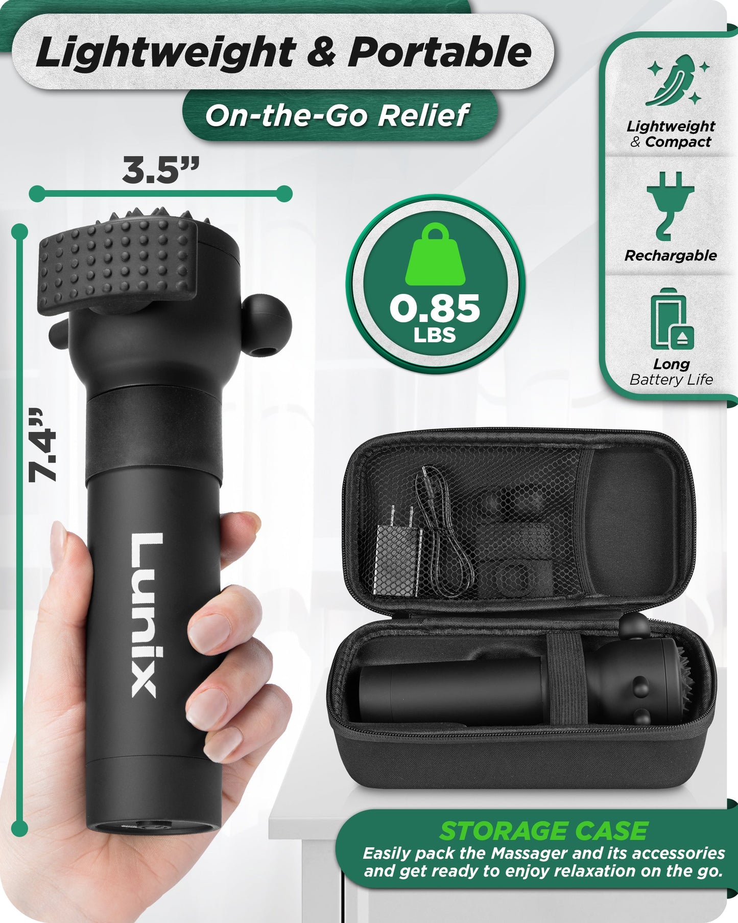 LX28 Deep Tissue Massage Gun Massager, Charcoal Black