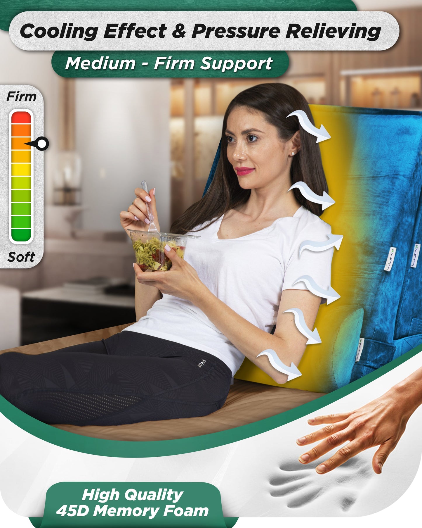LX11 5-Piece Support for Abdominal Recovery & Lower Back Rest, Wedge Pillow Set, Ocean Blue