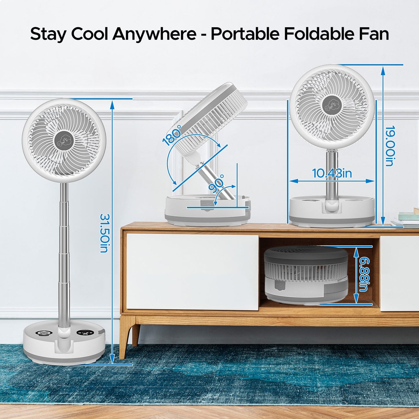 40000mAh Rechargeable Battery Operated Fan with Remote/Timer, RGB Lighting Fan