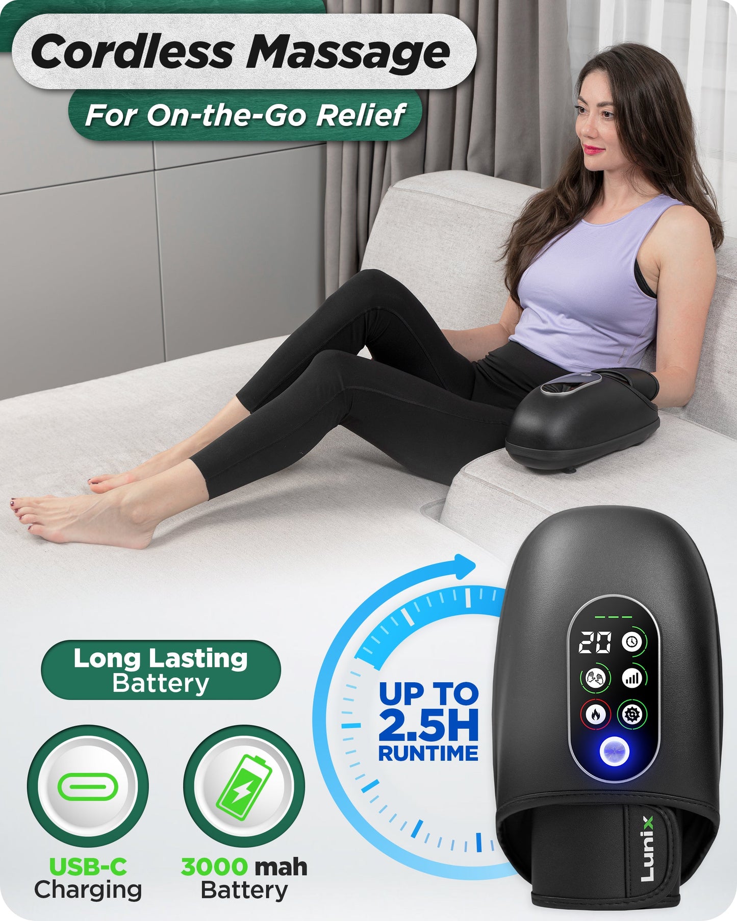 LX31 Rolling Hand Massager, Heat, Compression + Kneading, Smart Memory, Charcoal Black