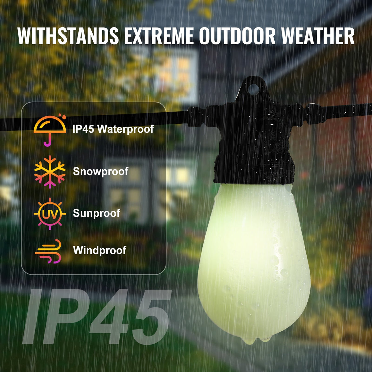RGB Outdoor String Lights - 50FT Waterproof Patio Lights