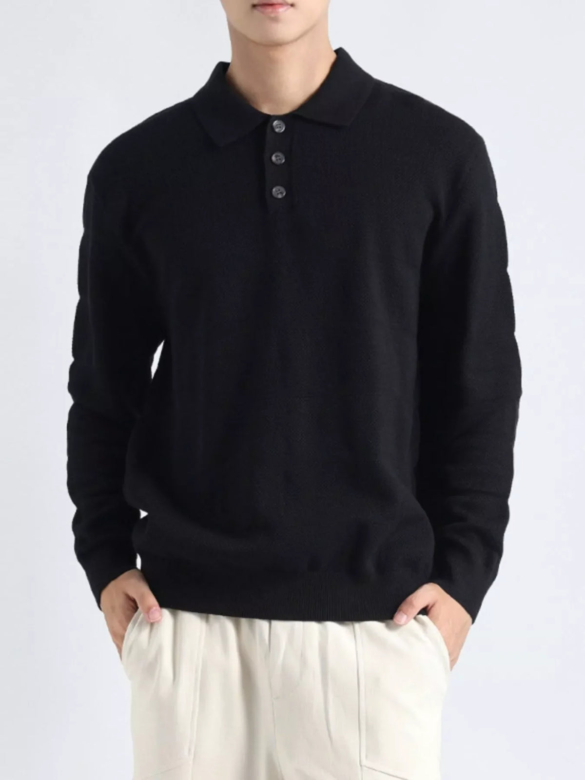 Men's Plus Size Button Detail Long Sleeve Knit Top