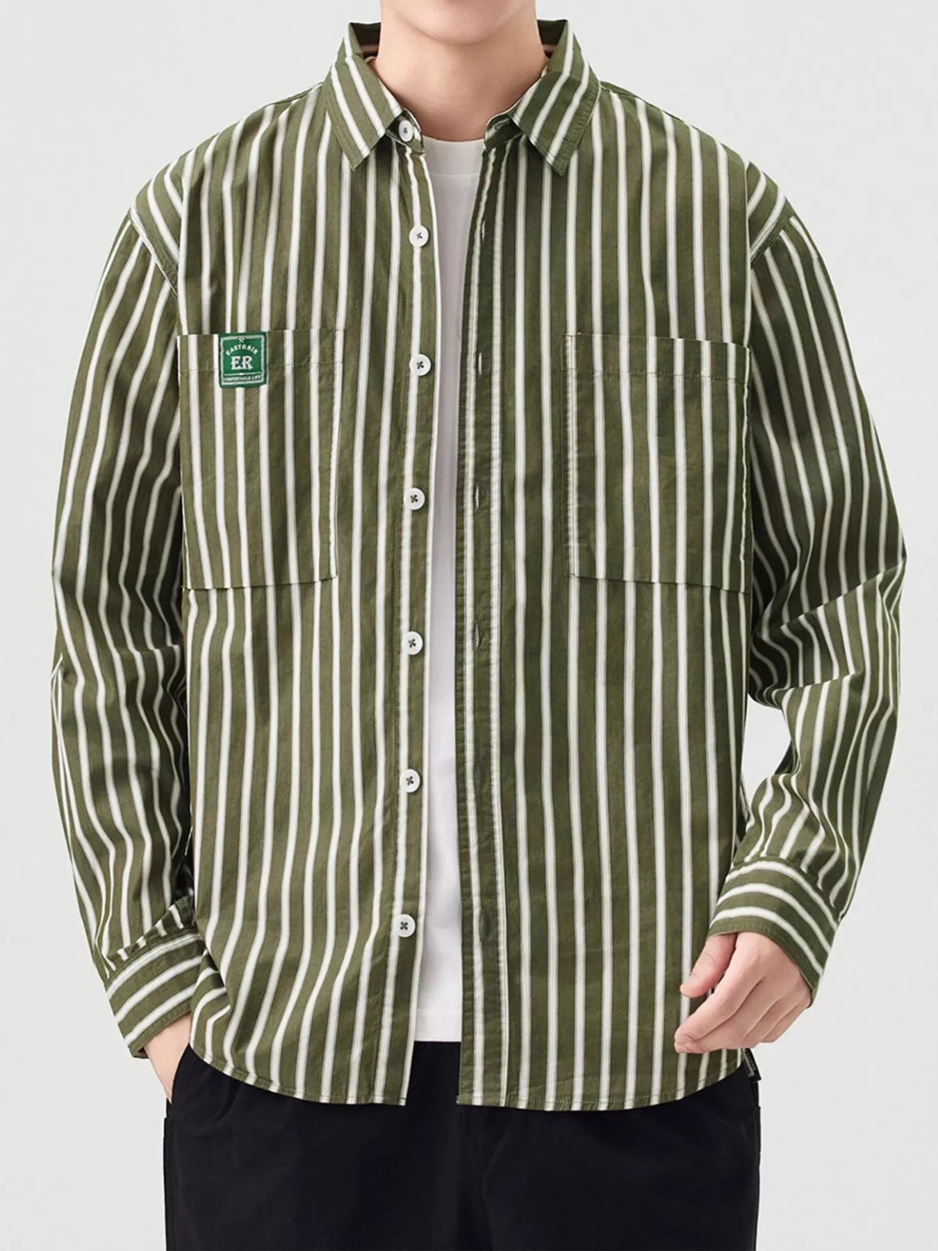 Men's Plus Size Button Up Long Sleeve Striped Shirt