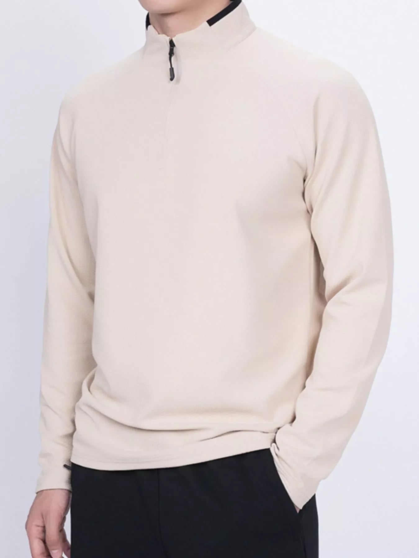 Men's Plus Size Casual Long Sleeve Quarter Zip T-Shirt