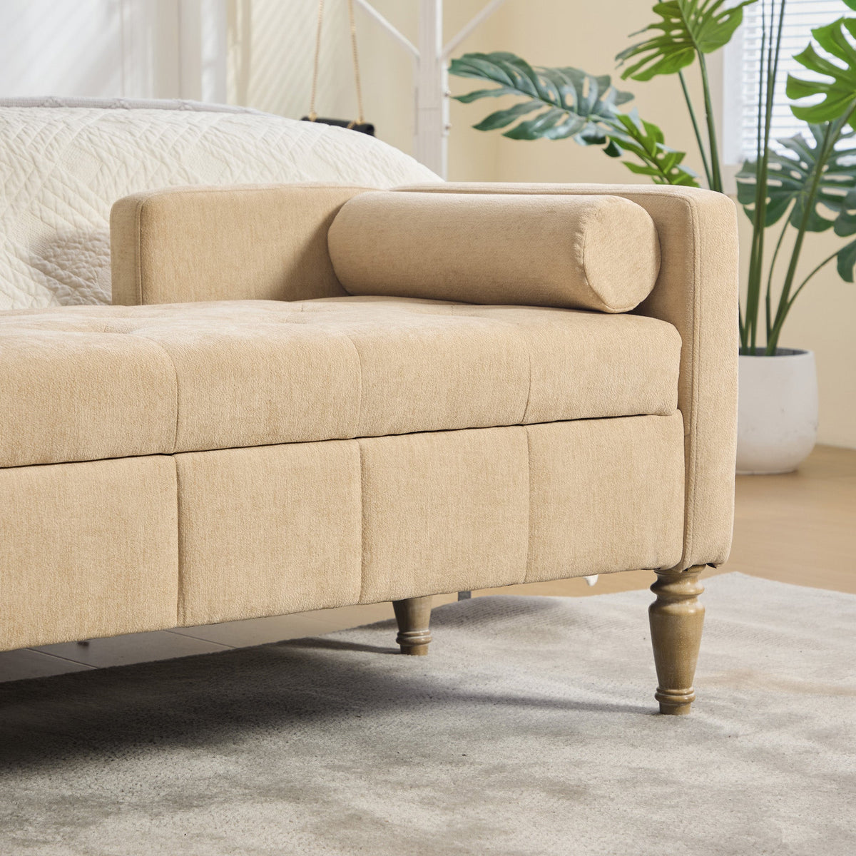 Upholstered Chenille Flip-Top Storage Bench