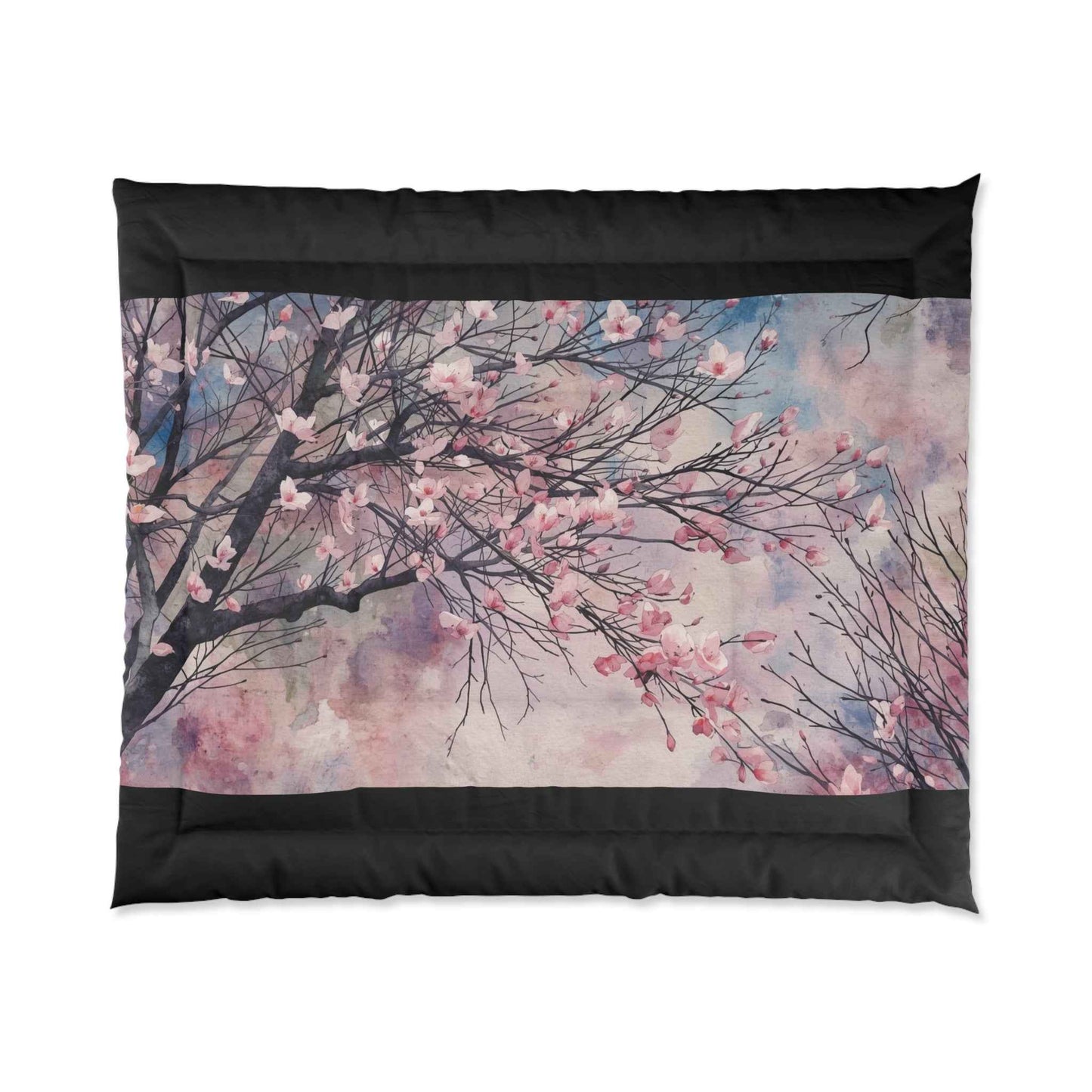Cherry Blossom Comforter Lightweight Pink Watercolor Tree Bedding Microfiber