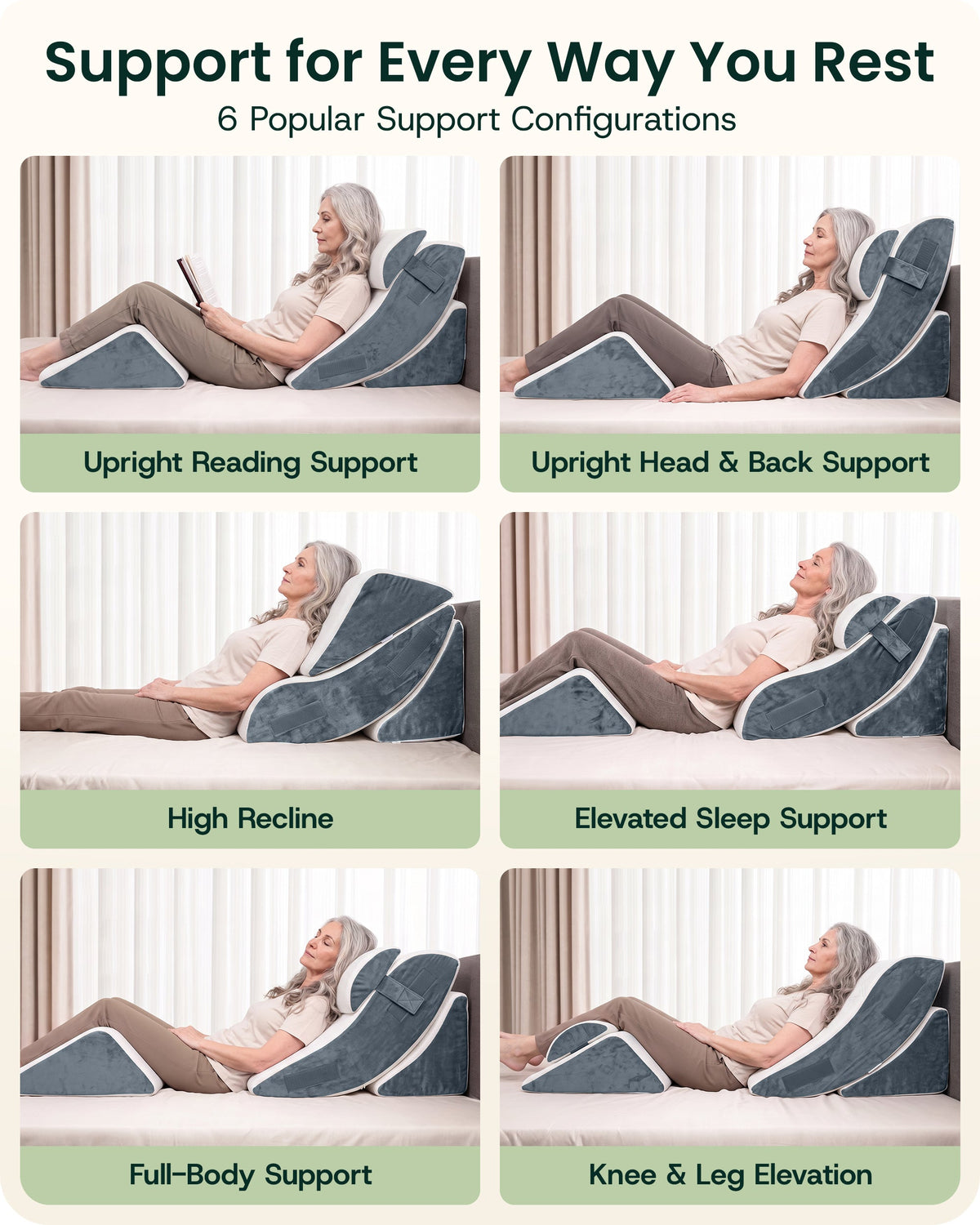 LX5 4-Piece Support for Shoulder & Upper Body Rest, Orthopedic Bed Wedge Pillow Set, Arctic Navy