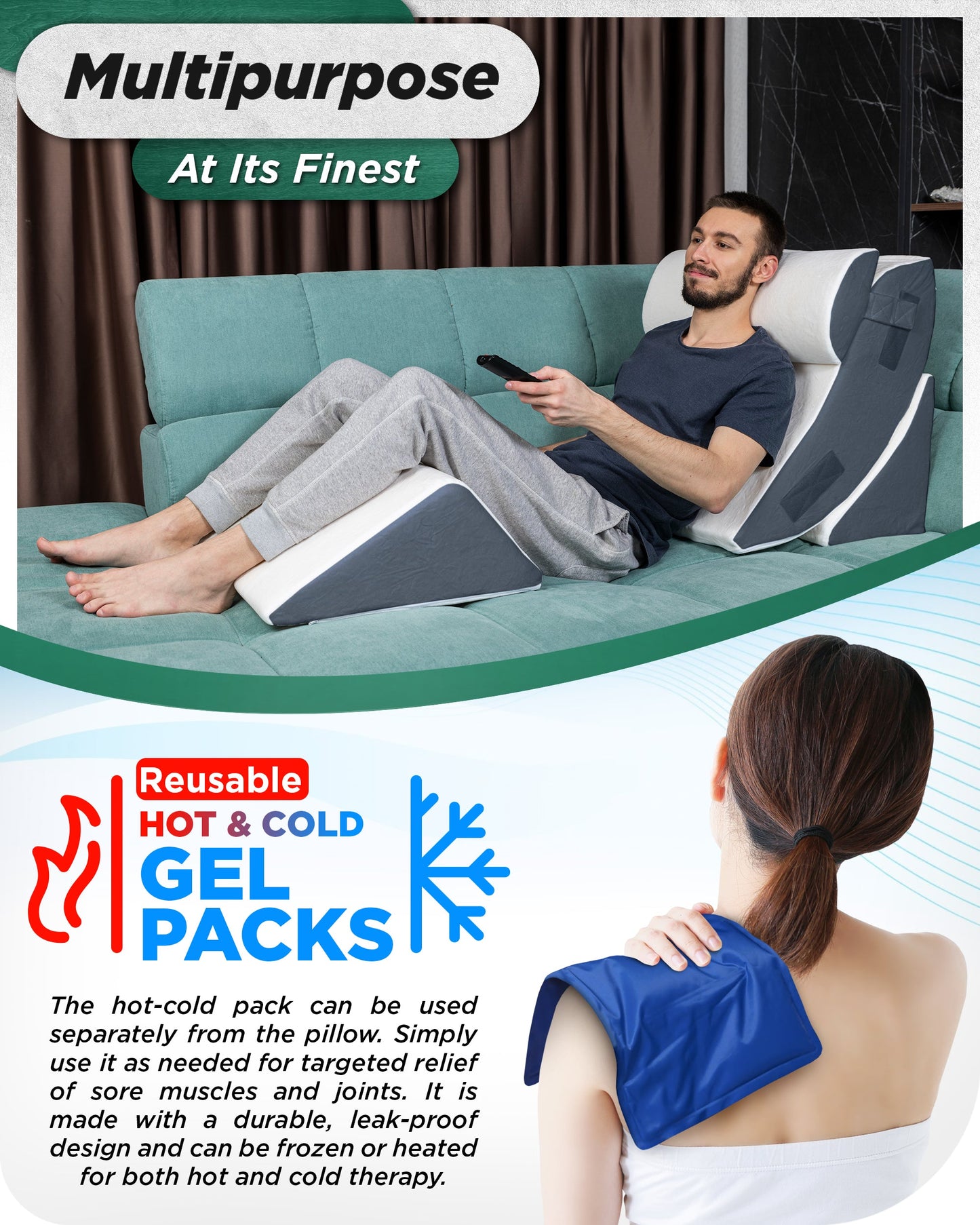 LX5 4-Piece Support for Shoulder & Upper Body Rest, Orthopedic Bed Wedge Pillow Set, Arctic Navy