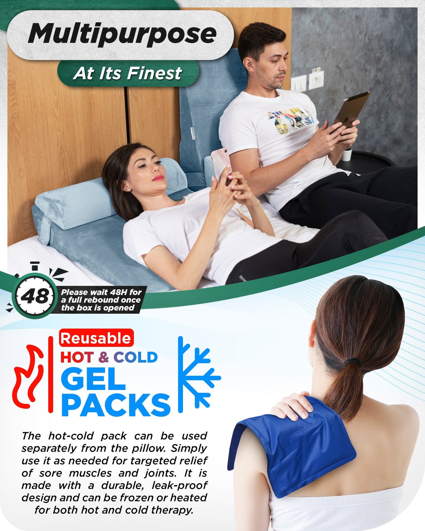 LX8 4-Piece Support for Nighttime Digestive Discomfort & Easier Breathing, Wedge Pillow Set, Cloud Gray