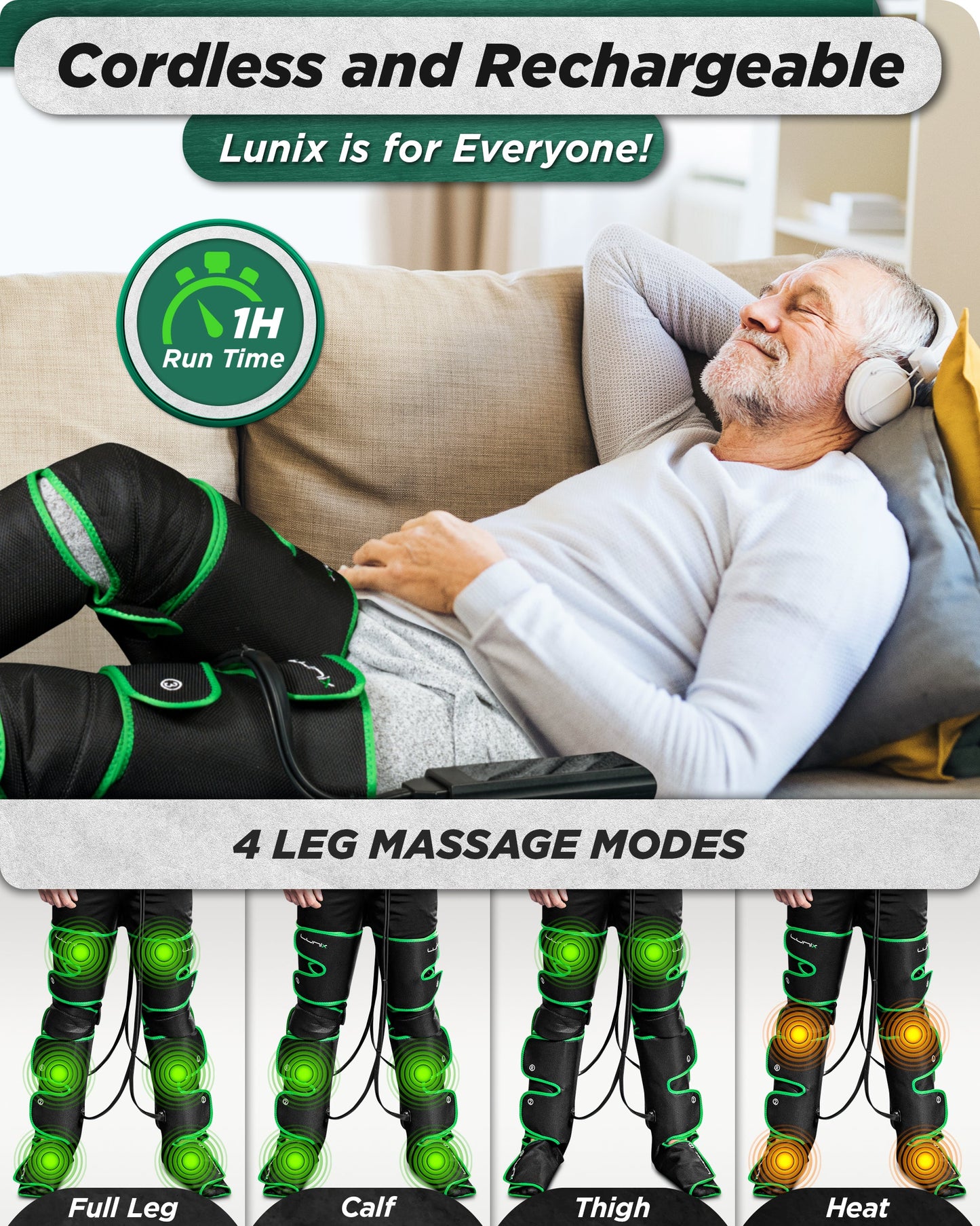 LX10 Full Leg Compression Massager Upgraded, Forest Green