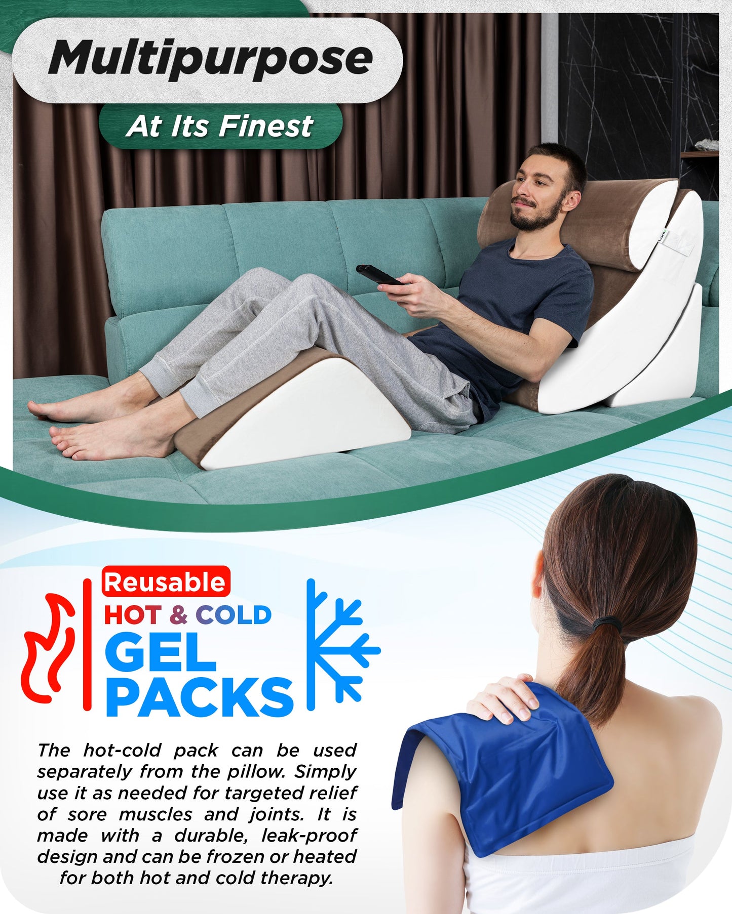 LX5 4-Piece Support for Shoulder & Upper Body Rest, Orthopedic Bed Wedge Pillow Set, Almond Brown