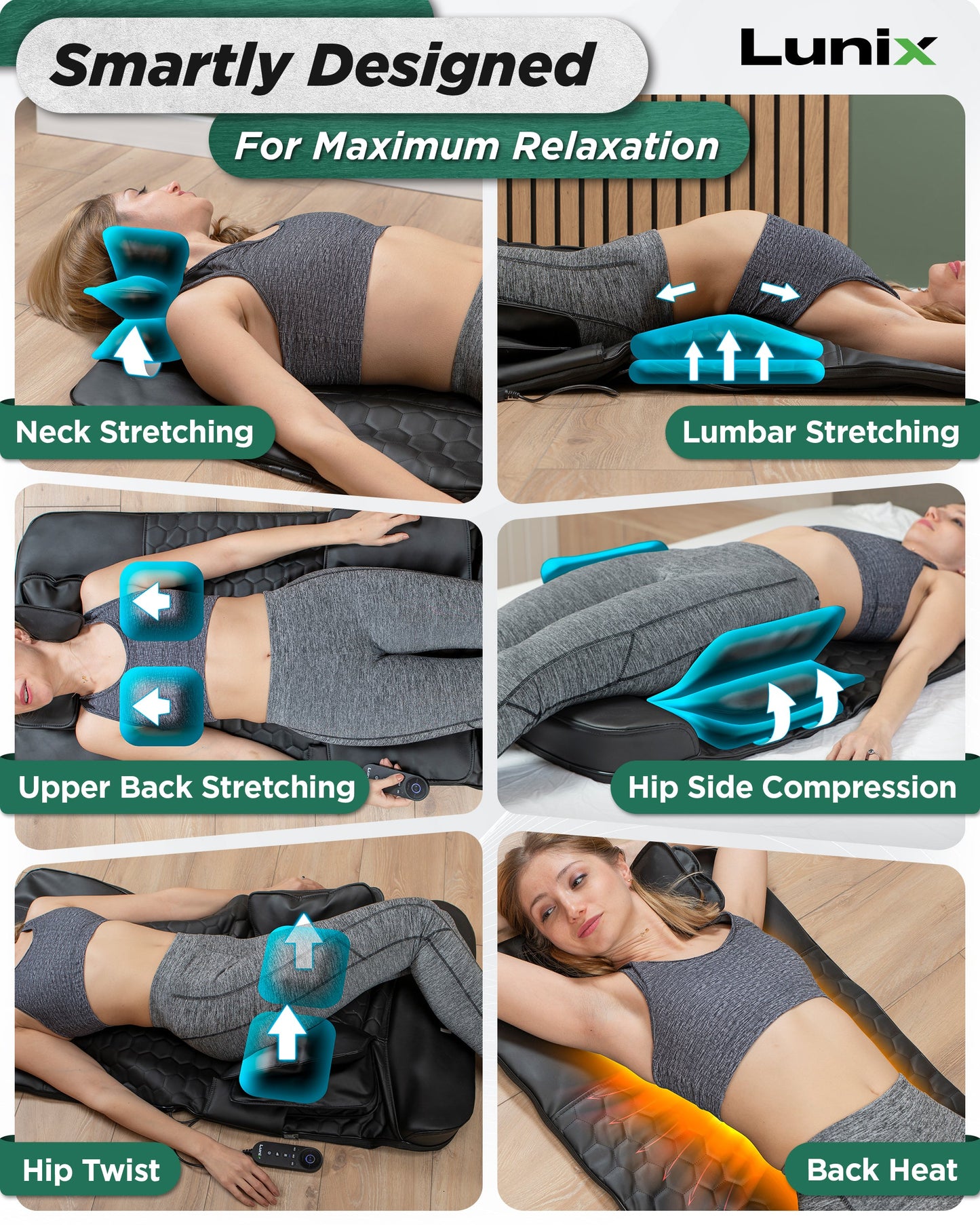 LX27 Stretching Mat Massager, Charcoal Black