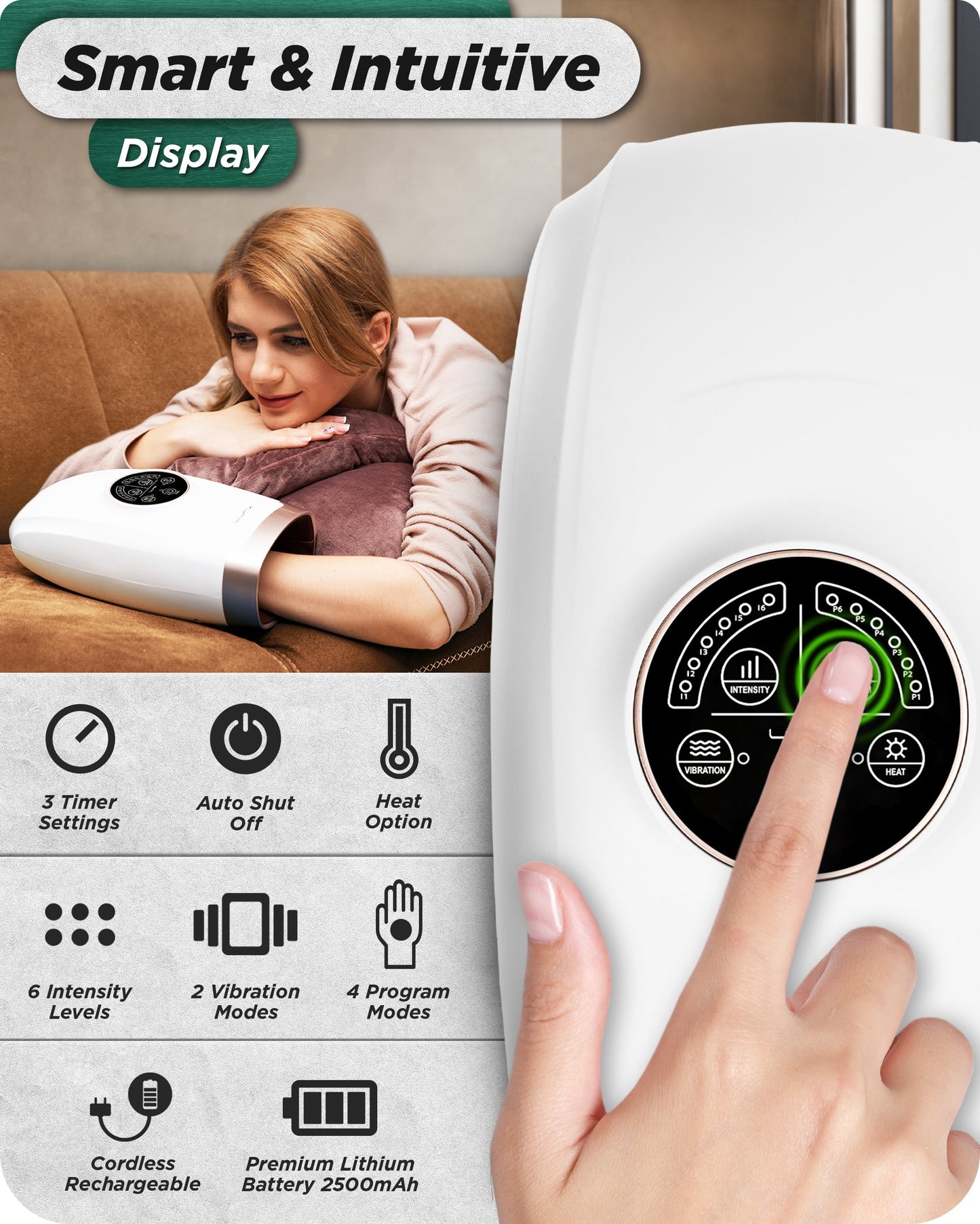LX3 Carpal Tunnel & Wrist Pain Relief Device, Heated Air Compression Hand Massager, Lunar White