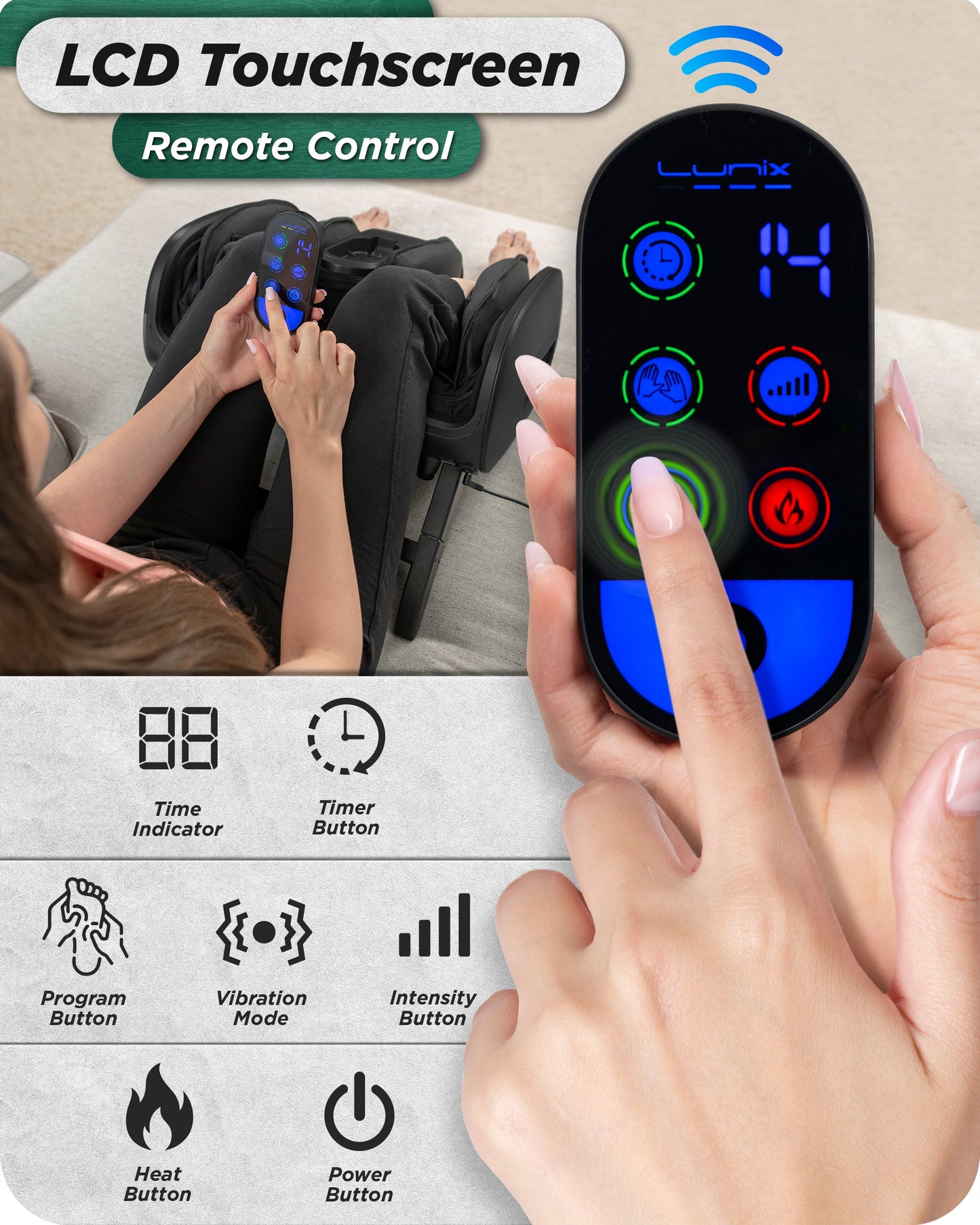 LX21 Foot and Calf Massager with Remote, Neuropathy & Plantar Fasciitis Relief, Granite Black