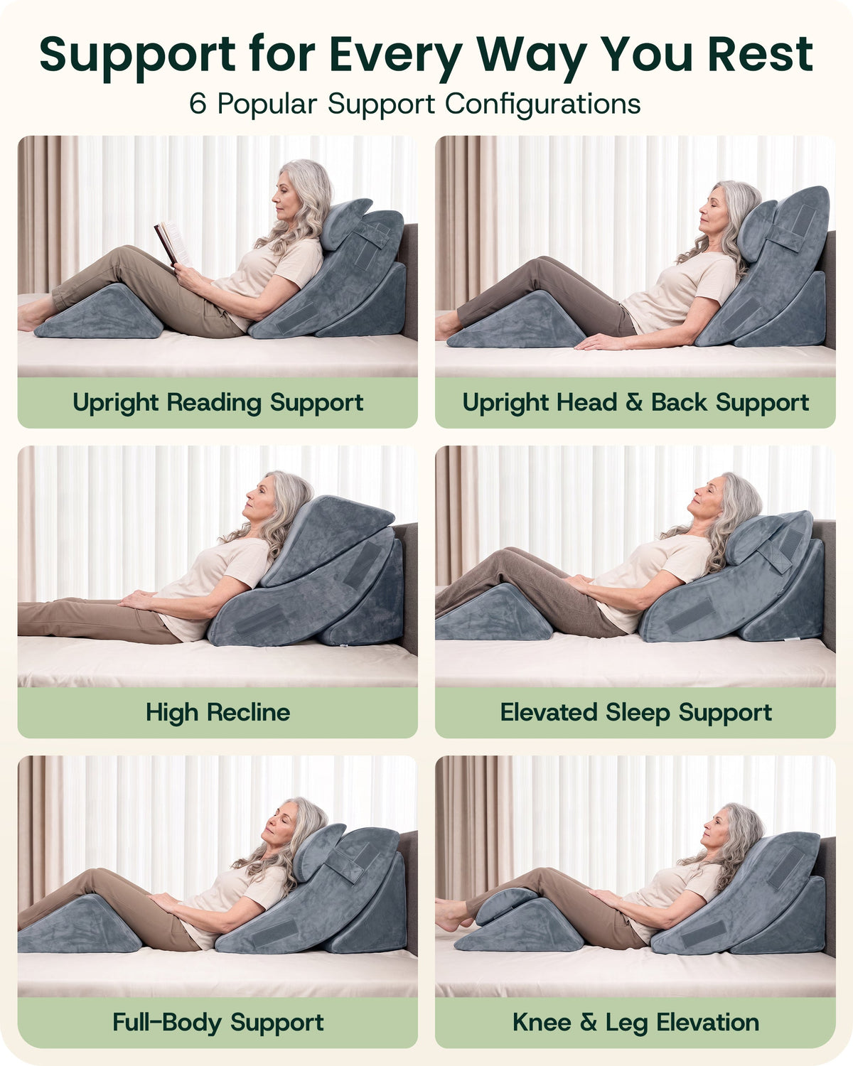 LX5 4-Piece Support for Shoulder & Upper Body Rest, Orthopedic Bed Wedge Pillow Set, Stone Navy