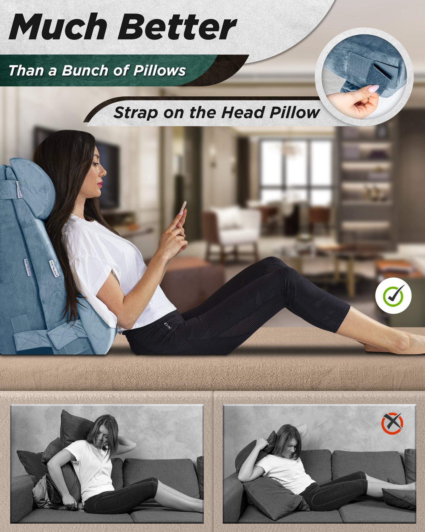LX8 4-Piece Support for Nighttime Digestive Discomfort & Easier Breathing, Wedge Pillow Set, Cloud Gray