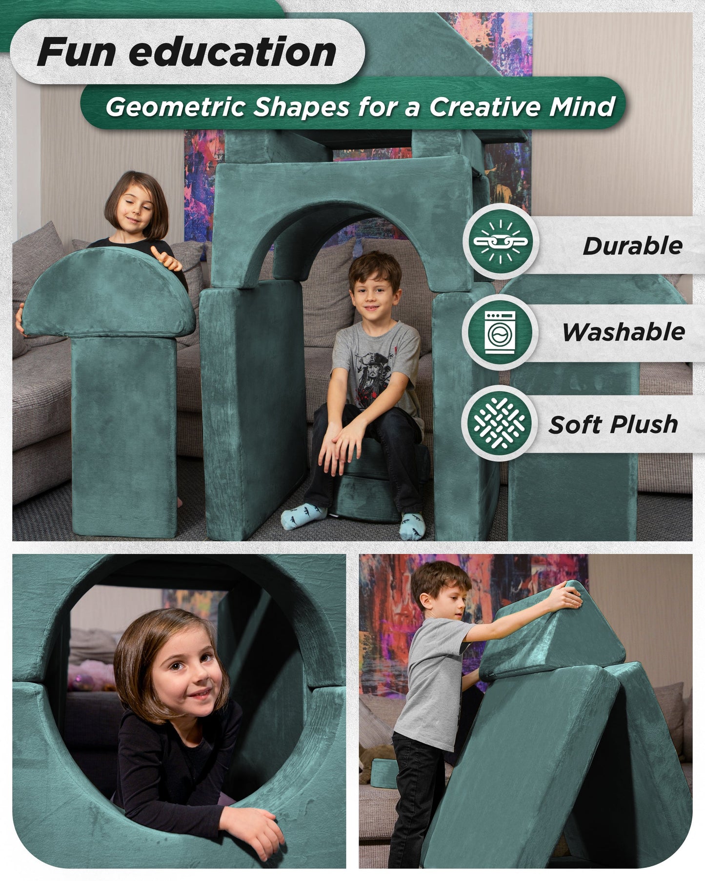 LX15 14pcs Modular Play Couch, Sage Teal