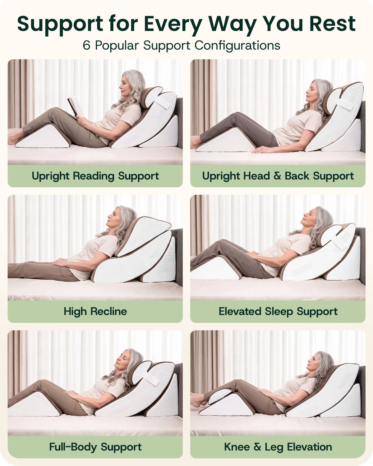 LX5 4-Piece Support for Shoulder & Upper Body Rest, Orthopedic Bed Wedge Pillow Set, Almond Brown