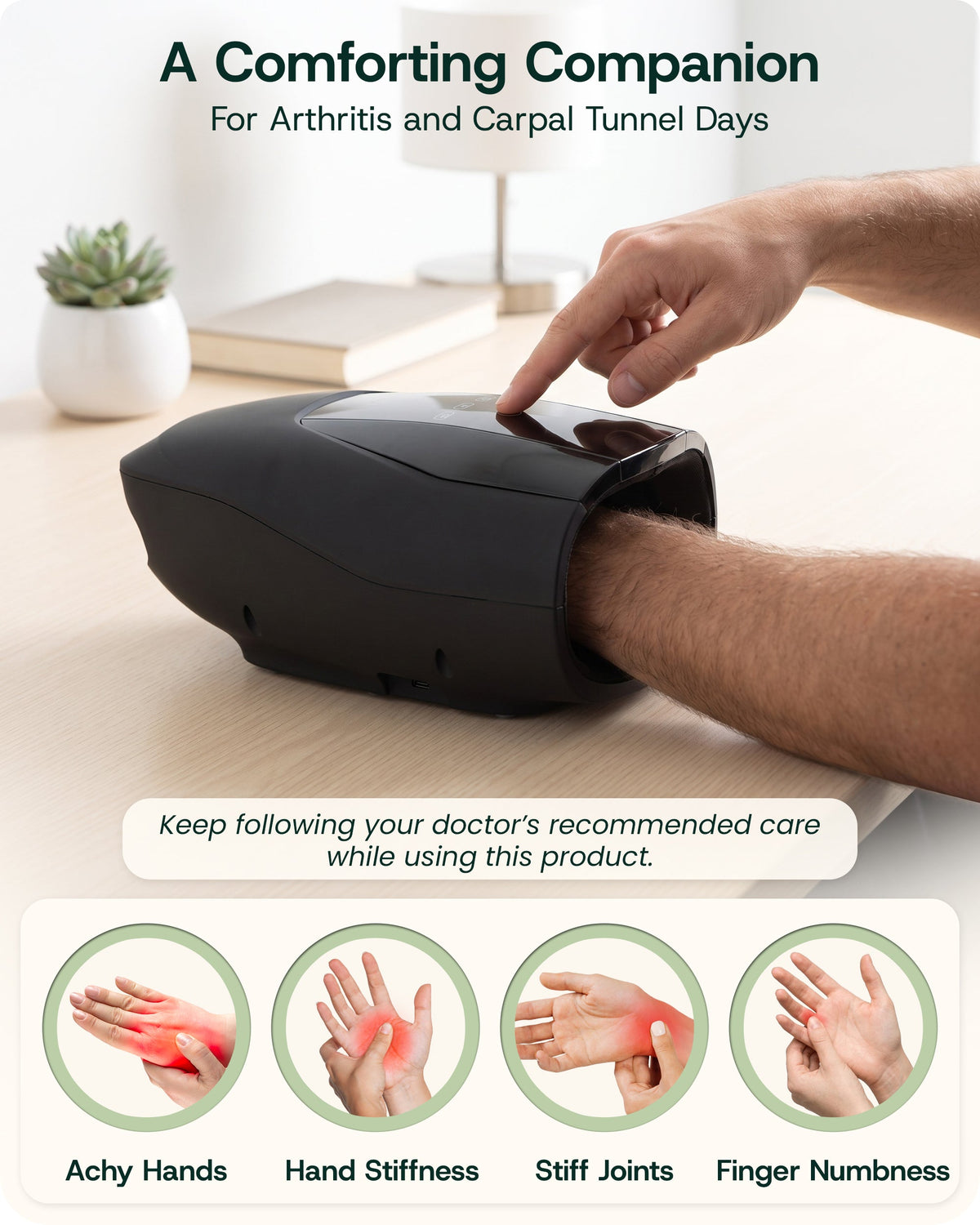 LX29 Hand Massager with Heat & Air Compression, Charcoal Black