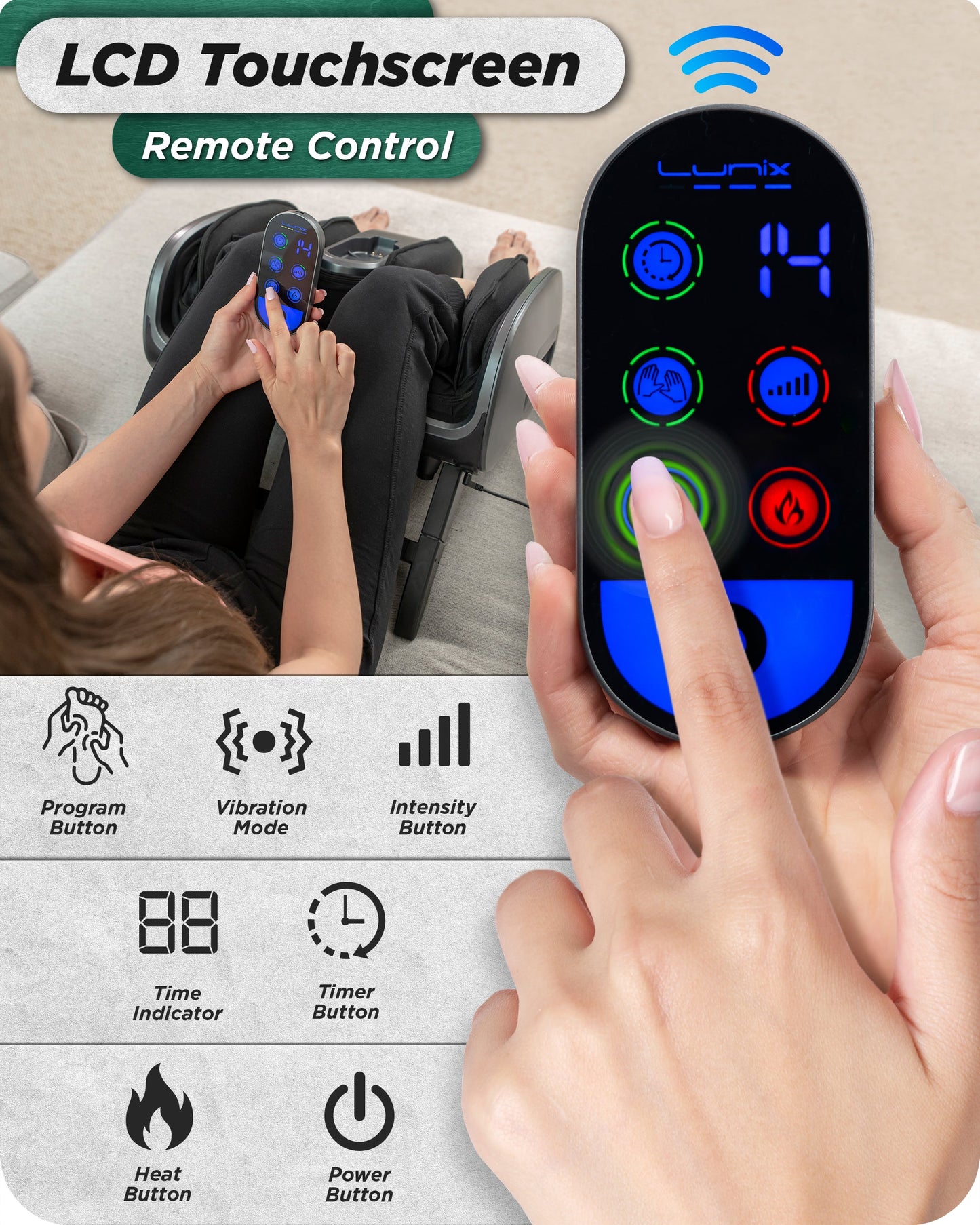 LX21 Foot and Calf Massager with Remote, Neuropathy & Plantar Fasciitis Relief, Granite Gray