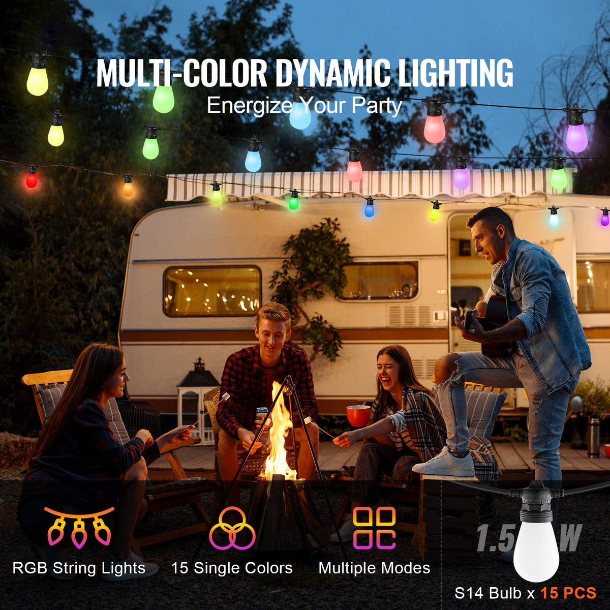 RGB Outdoor String Lights - 50FT Waterproof Patio Lights