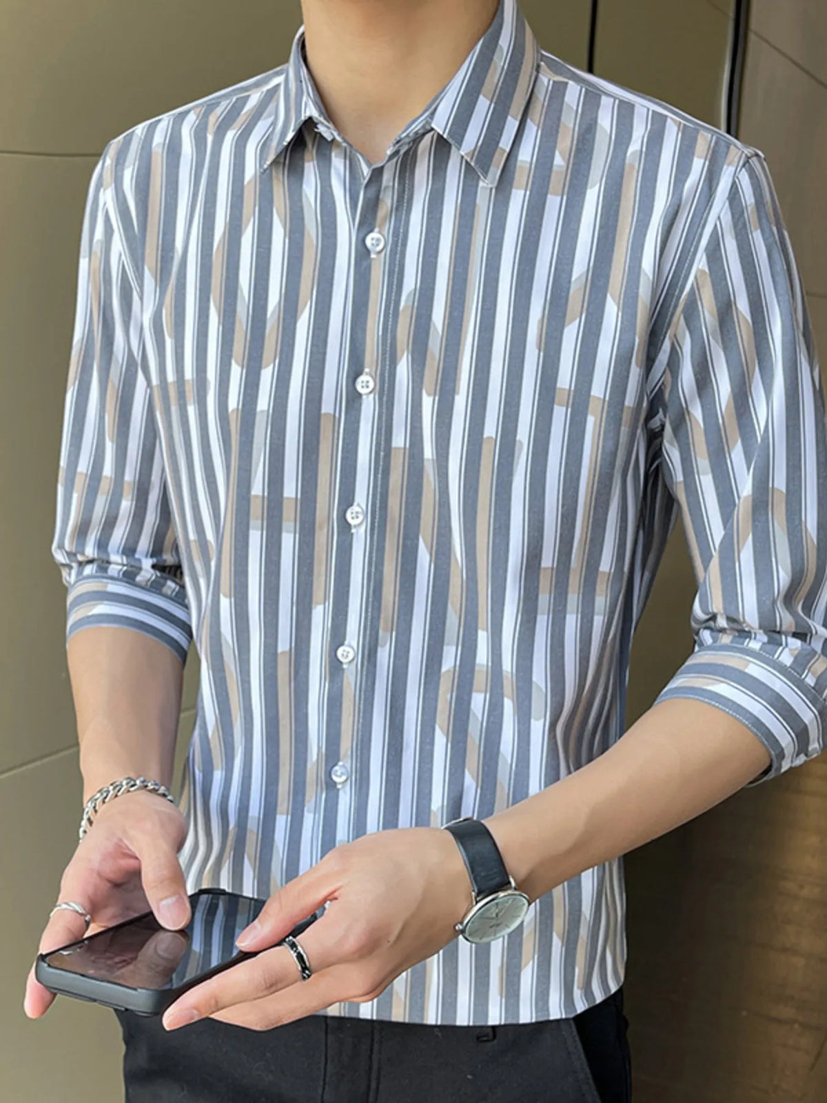 Men's Plus Size Striped Pattern Slim Fit Shirt