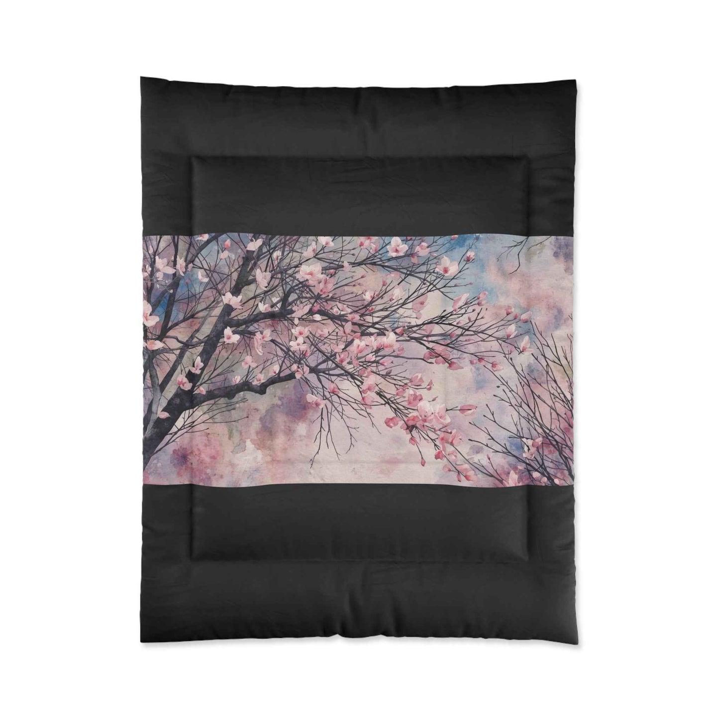 Cherry Blossom Comforter Lightweight Pink Watercolor Tree Bedding Microfiber