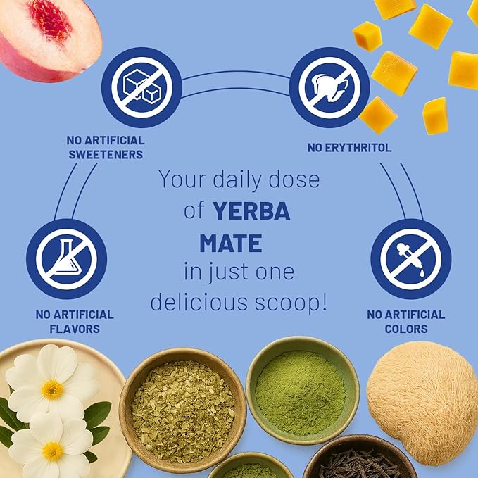 Yerba Mate Peach Mango Tea - Super Calm Yerba Mate - Low Sugar Content, Clean Energy with No Crash - Stay Refreshed and Focused Throughout the Day - Ideal for Health Enthusiasts - 30 Servings
