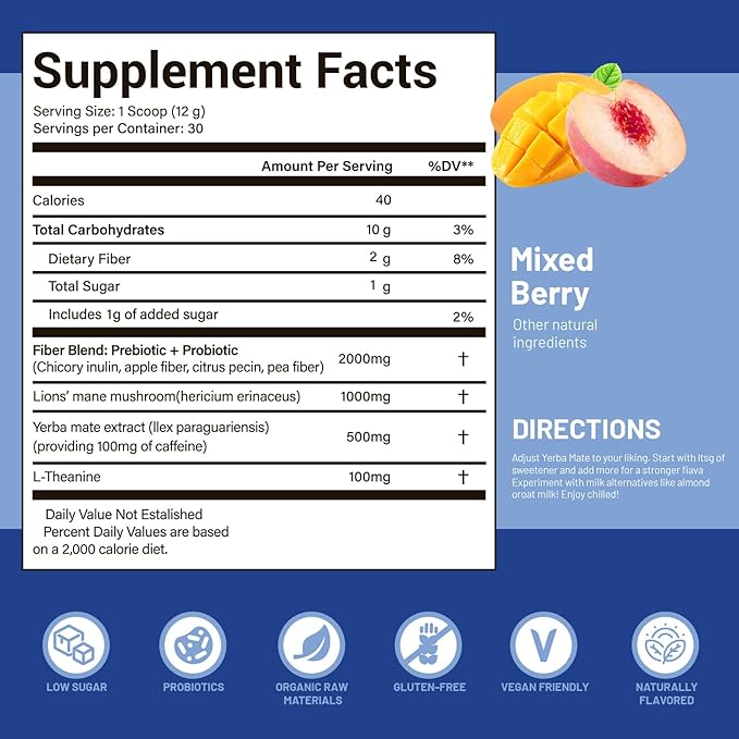 Yerba Mate Peach Mango Tea - Super Calm Yerba Mate - Low Sugar Content, Clean Energy with No Crash - Stay Refreshed and Focused Throughout the Day - Ideal for Health Enthusiasts - 30 Servings