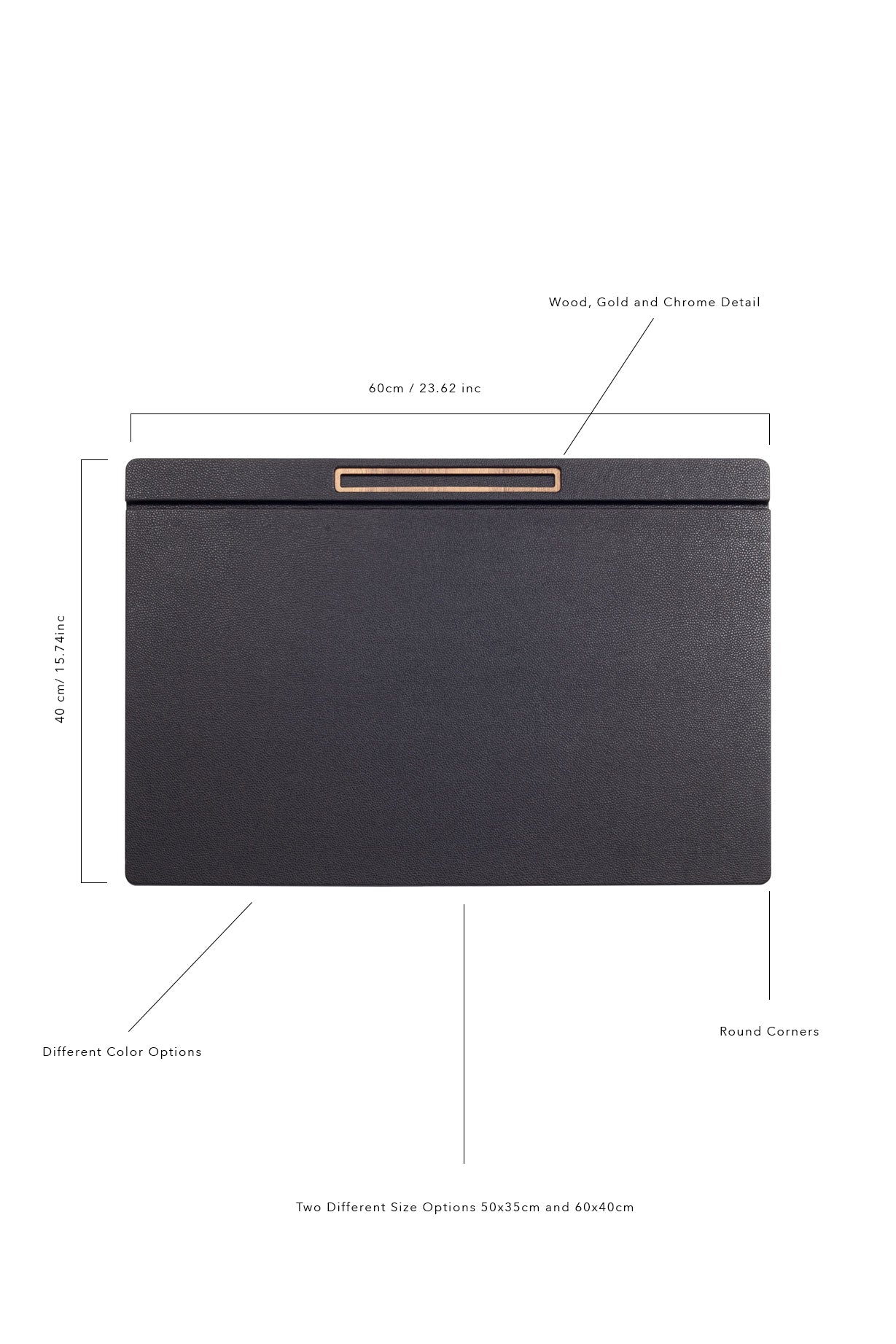 Leather Covered Desk Desk Black Wood Detail 60x40cm