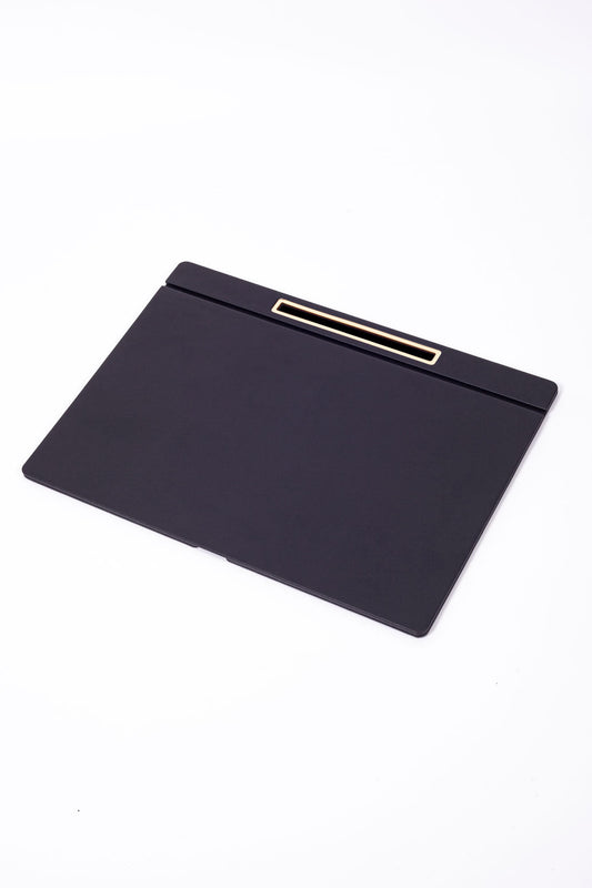 Leather Covered Desk Desk Plain Black Gold Detailed 50x35cm