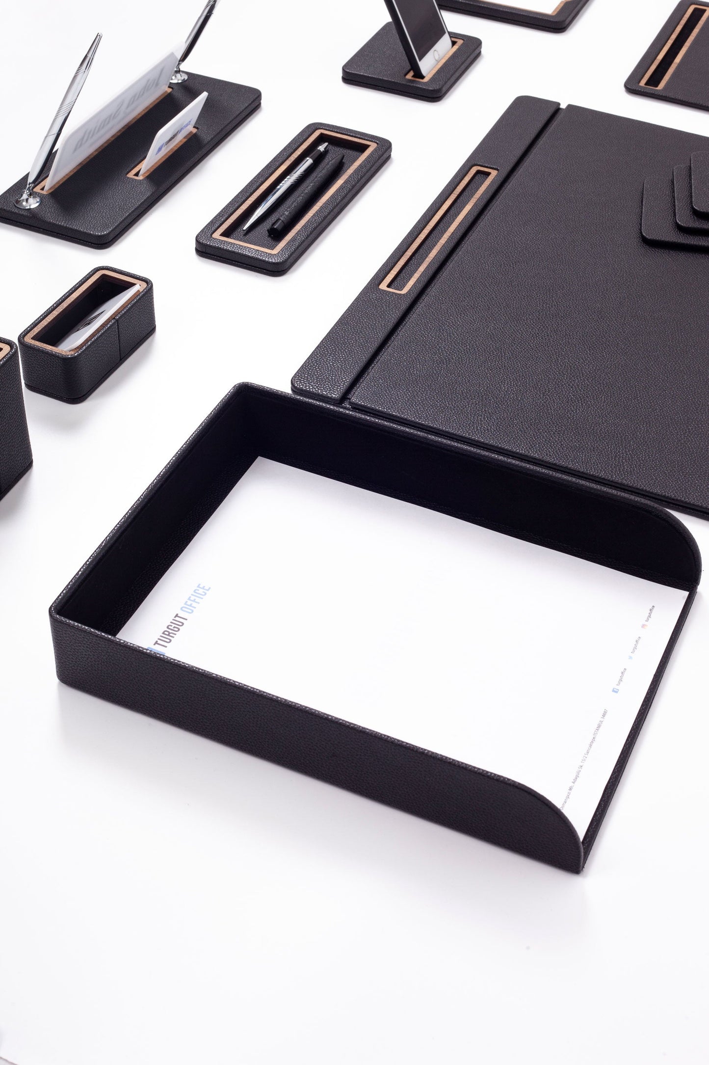 Capella Leather Desk Set 10 Pcs. Covered Model With Single Document Shelf