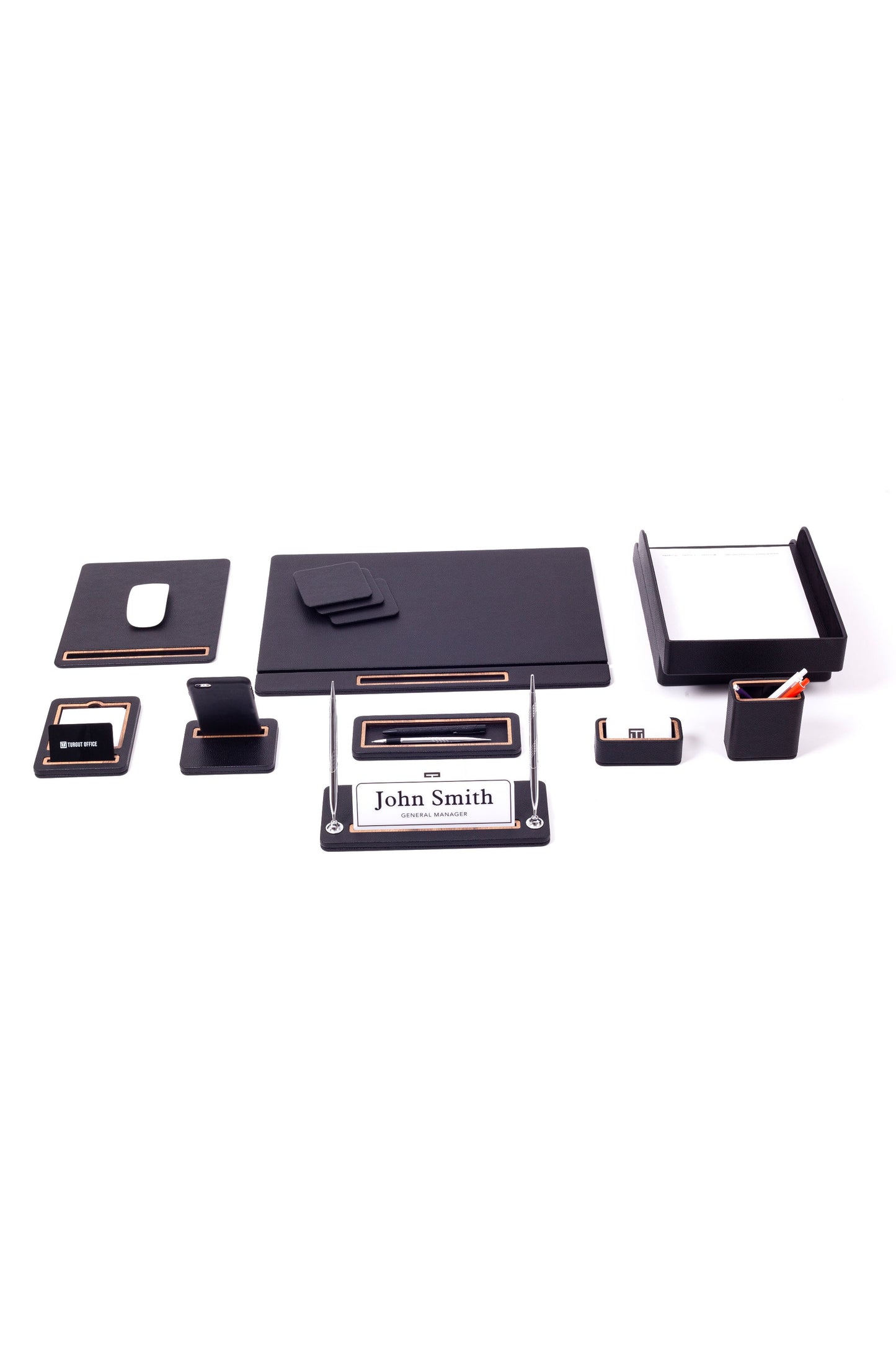Capella Leather Desk Set 11 Pcs. Cover Model With Double Document Shelf
